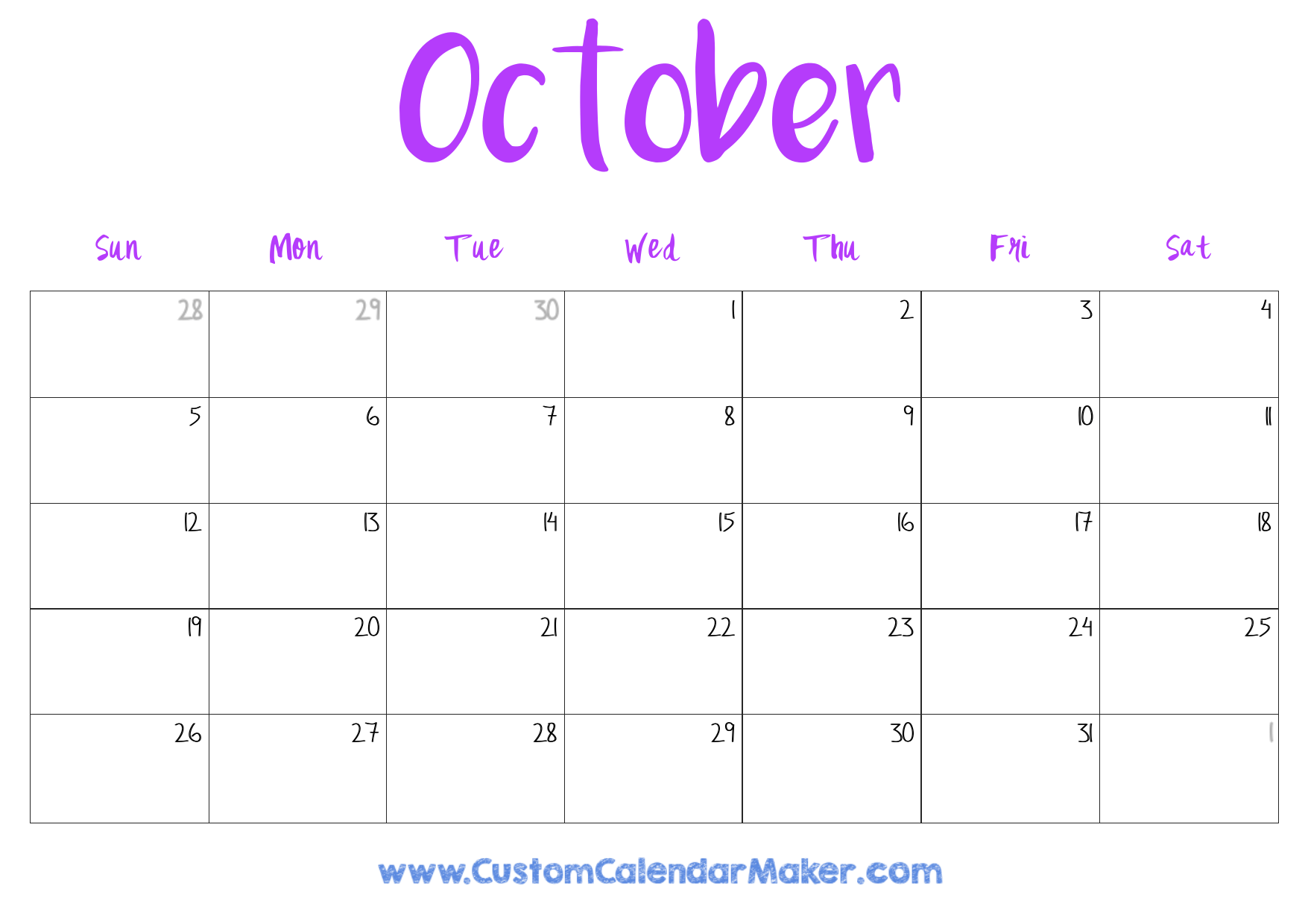 October Blank Printable Calendar