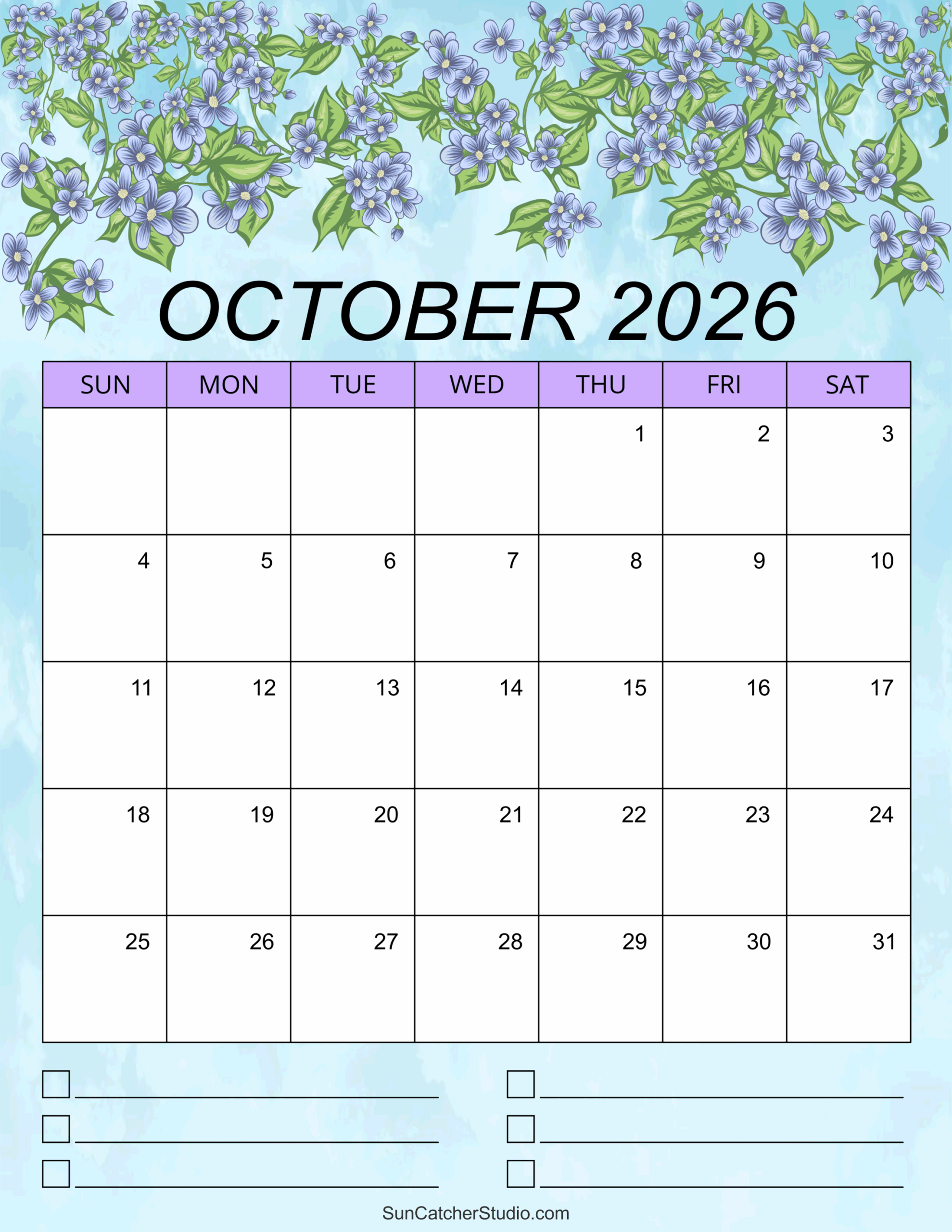 Blank October 2026 Calendar Printable Free