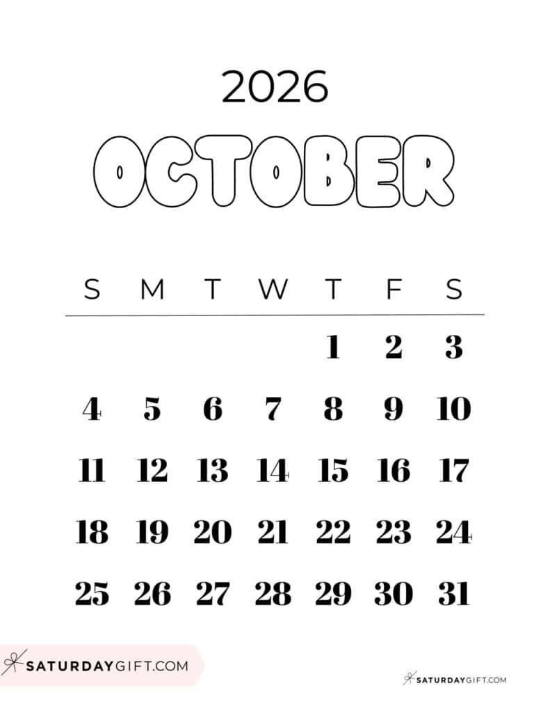 October 2026 Calendar Blank Pdf