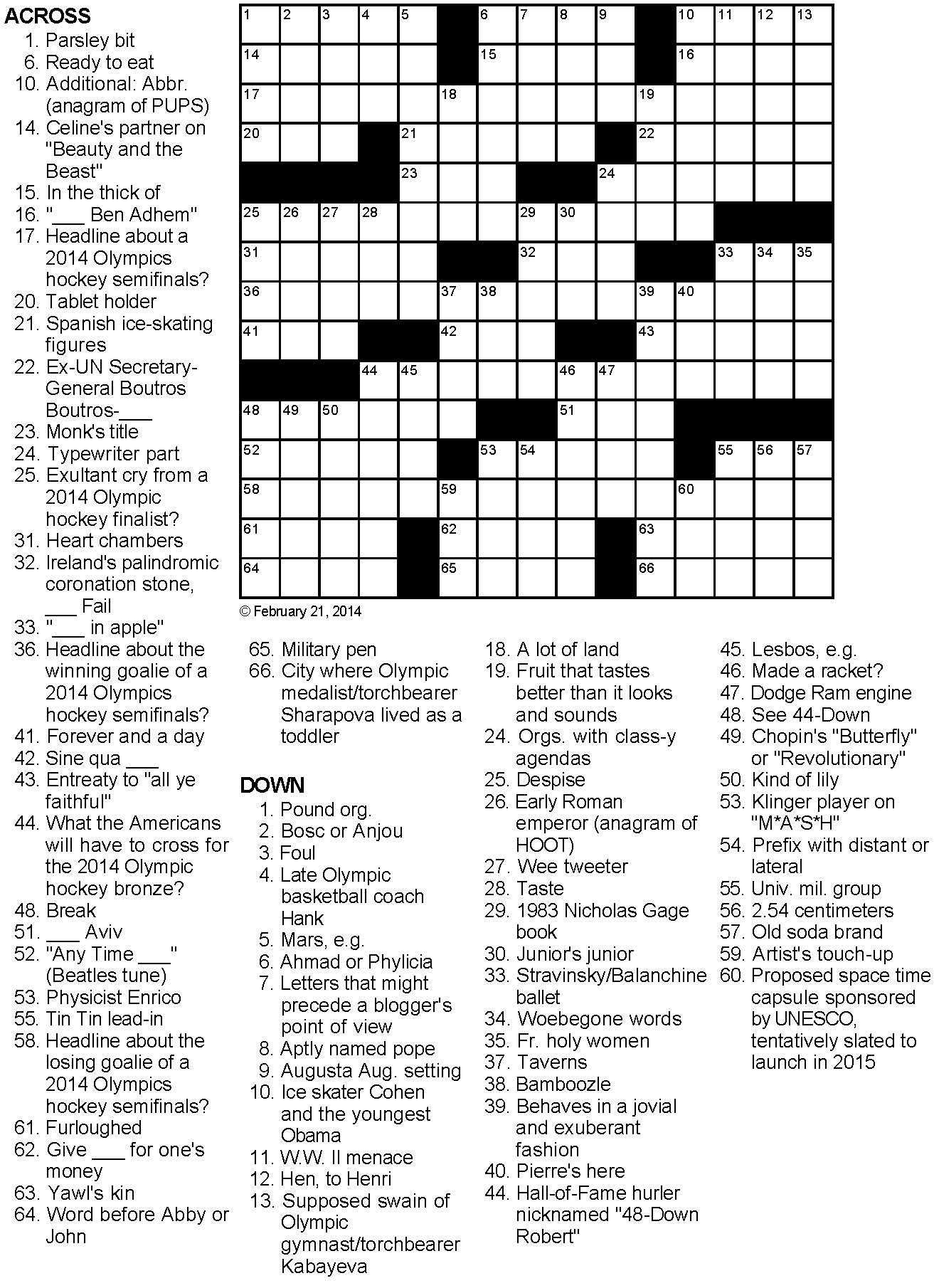 Ice Hockey Crossword Puzzles Printable