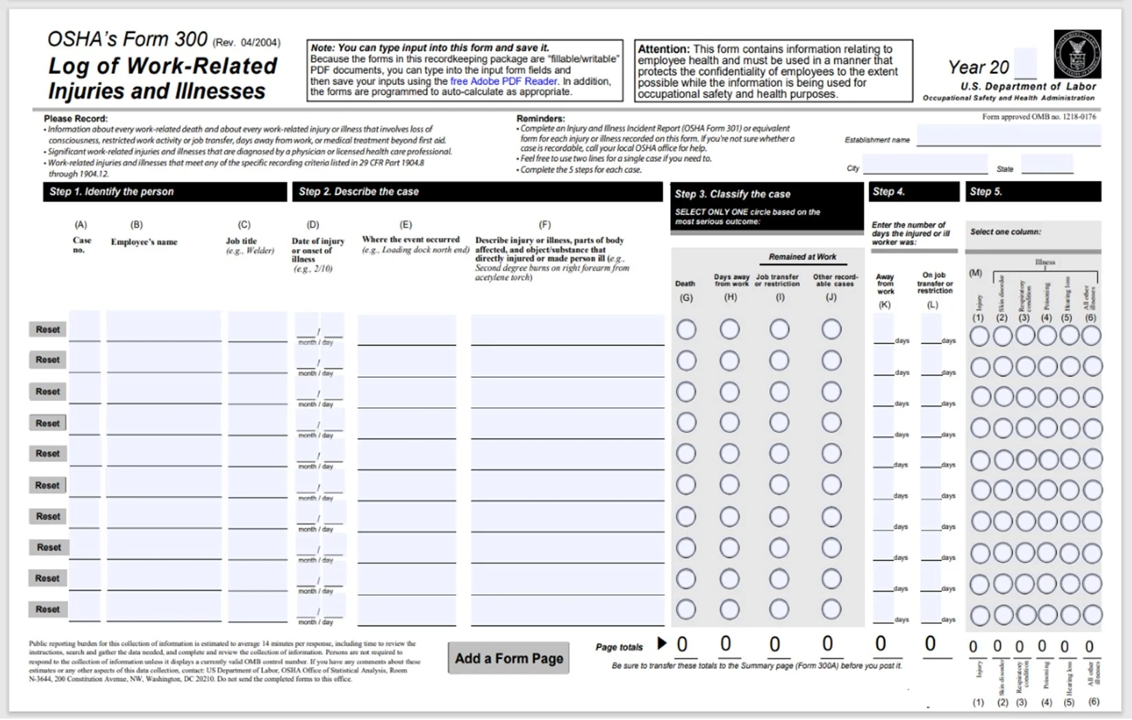 Printable Form 300 And 300a
