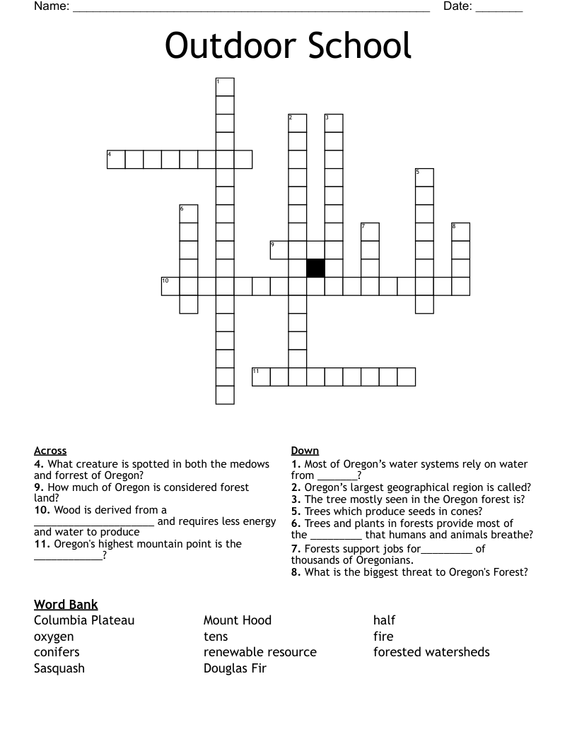 Outdoor School Crossword WordMint