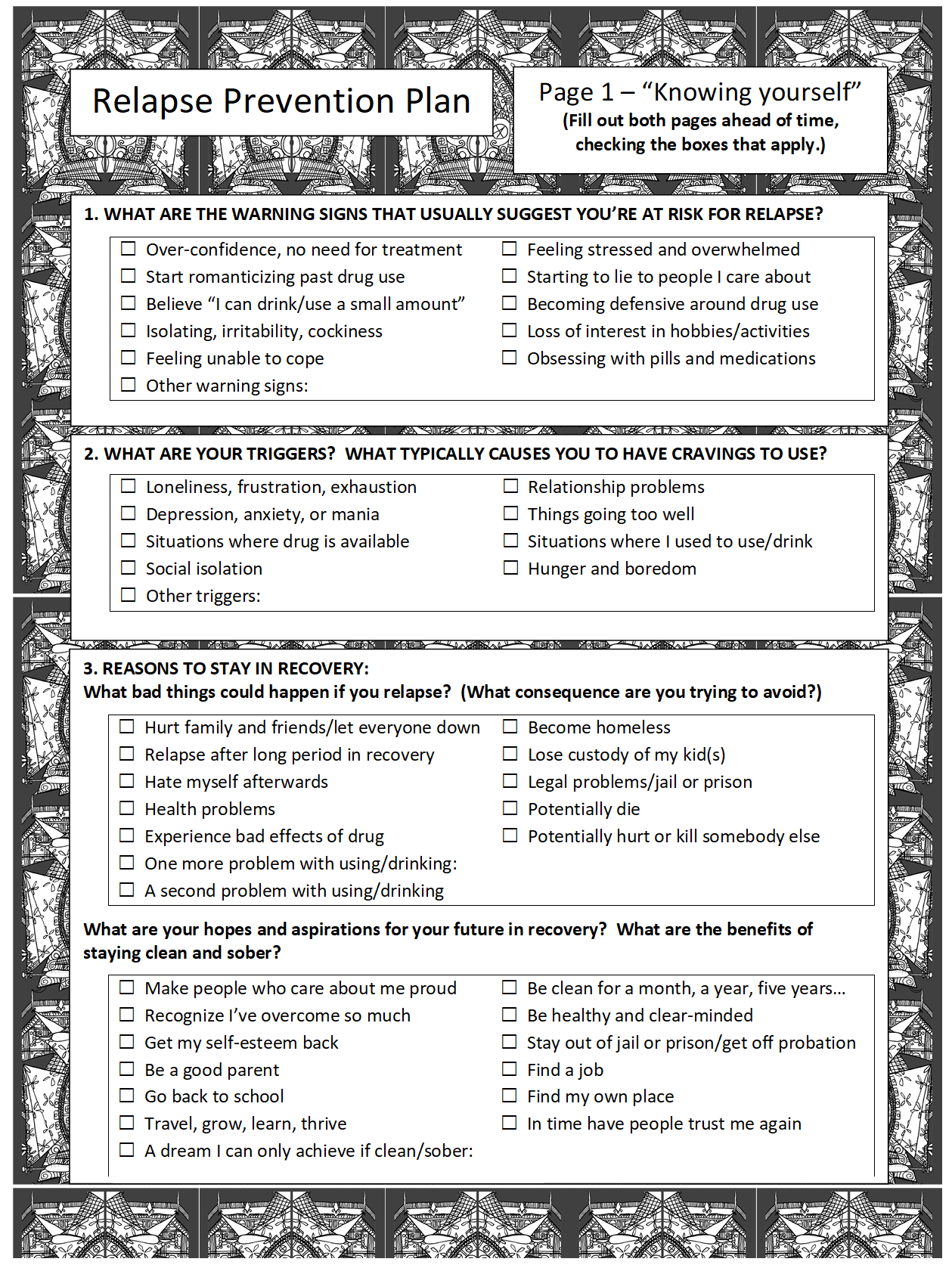 Free Recovery Workbooks Printable