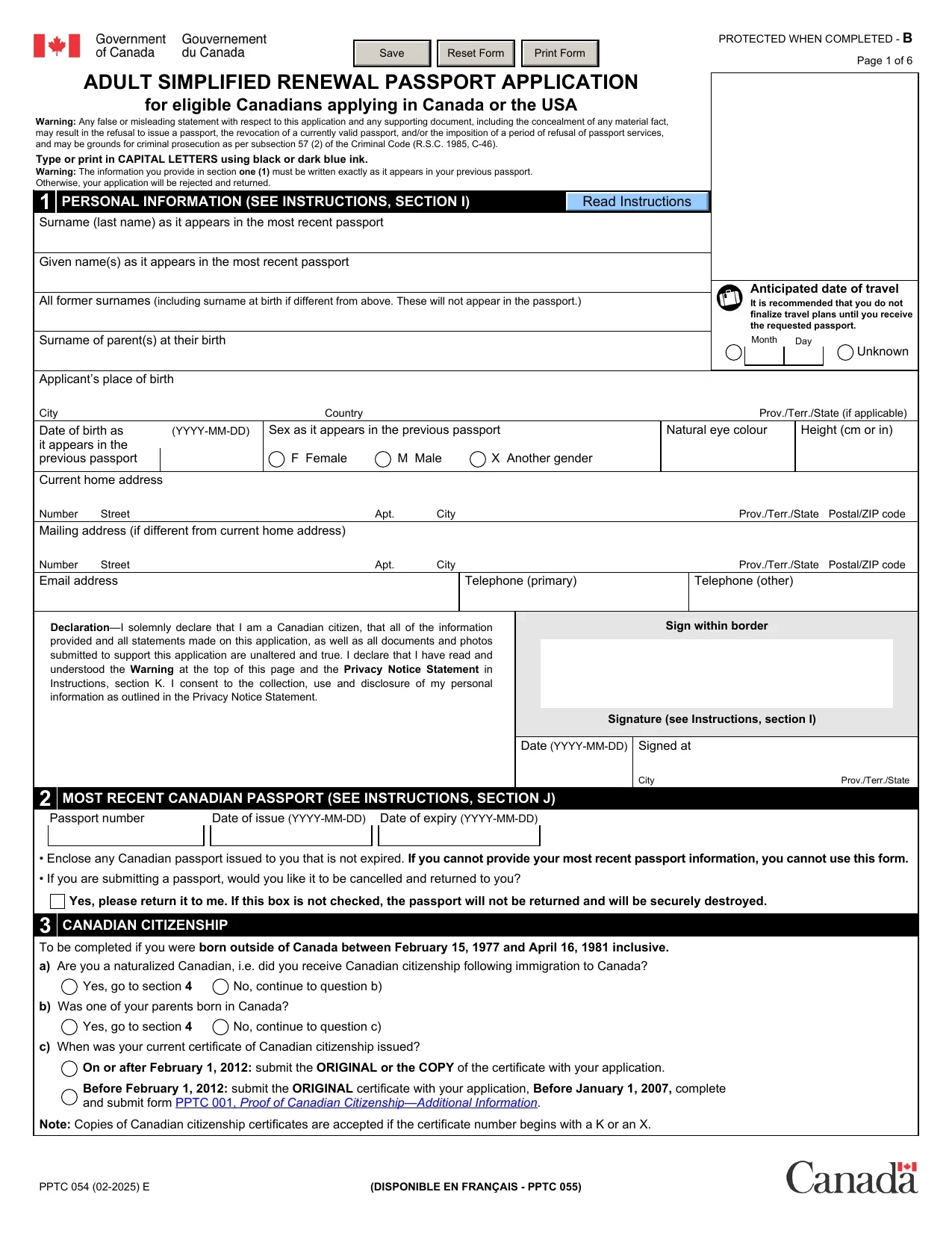 Passport Renewal Form Printable 2025