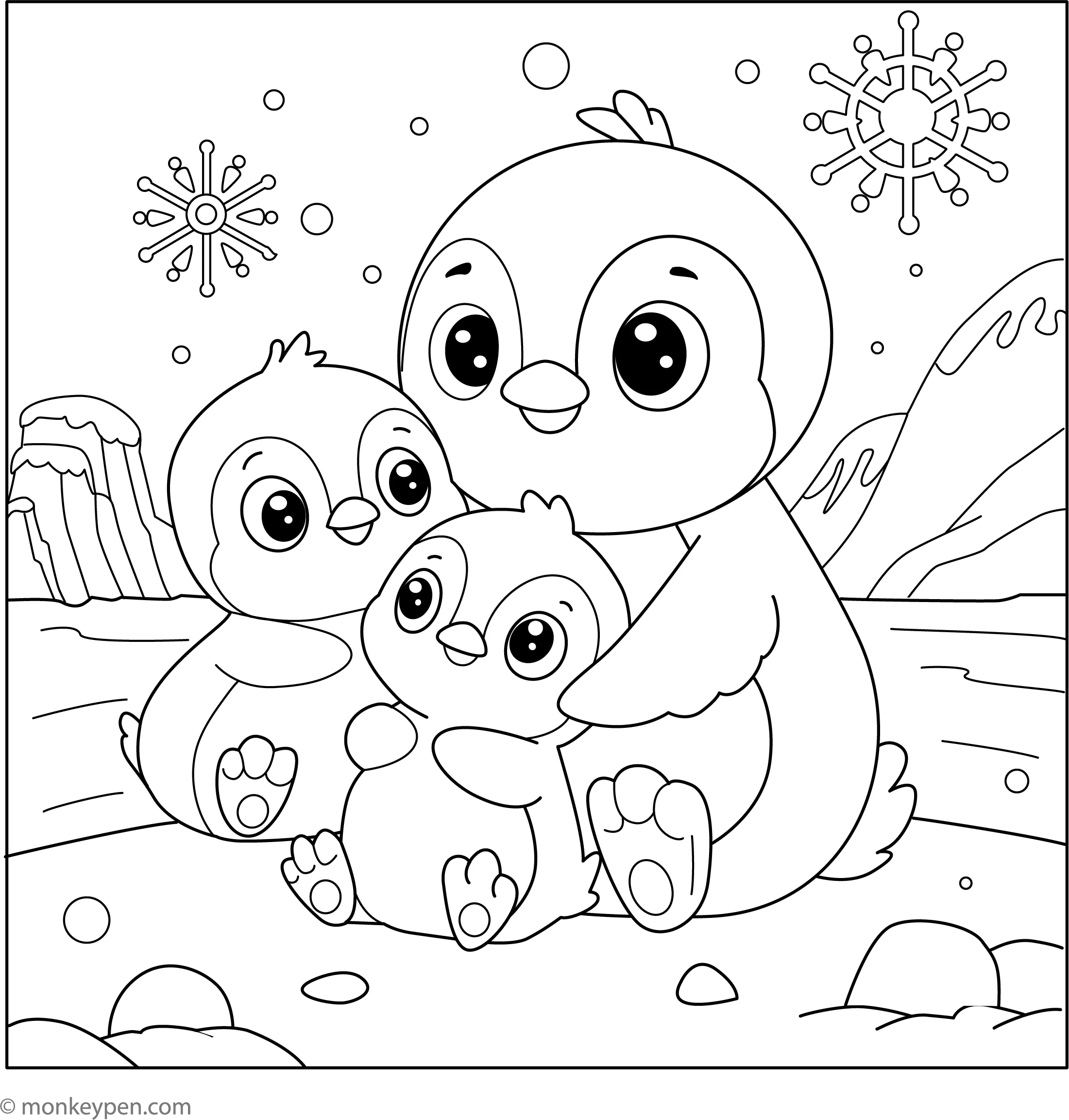 Penguin Family Coloring Page Free Printable PDF For Kids