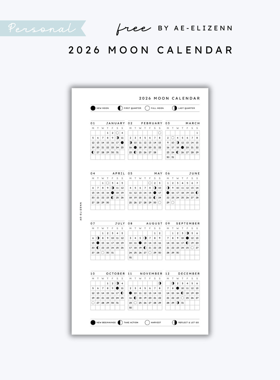 Personal 2026 Moon Calendar AE Elizenn