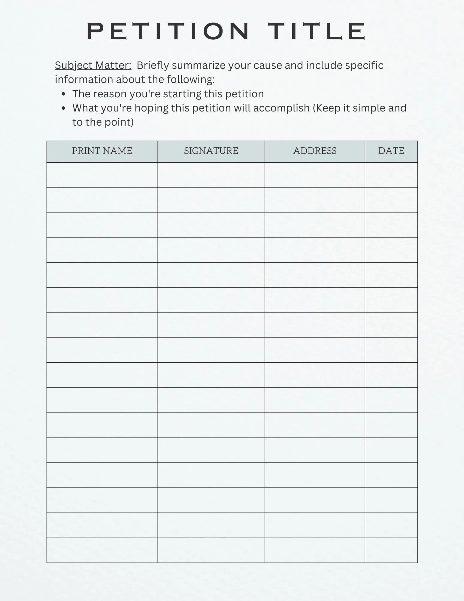 Petition Template Editable Digital Download Canva Petition Sign 