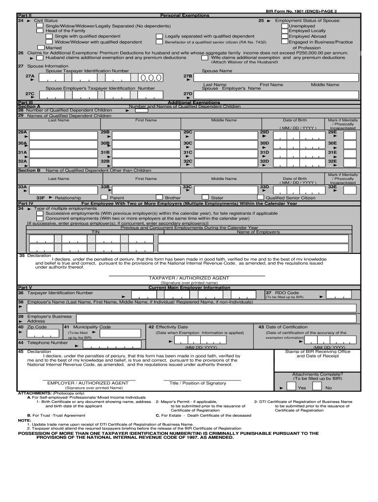 PH BIR 1901 Part II Form Fill Online Printable Fillable Blank 