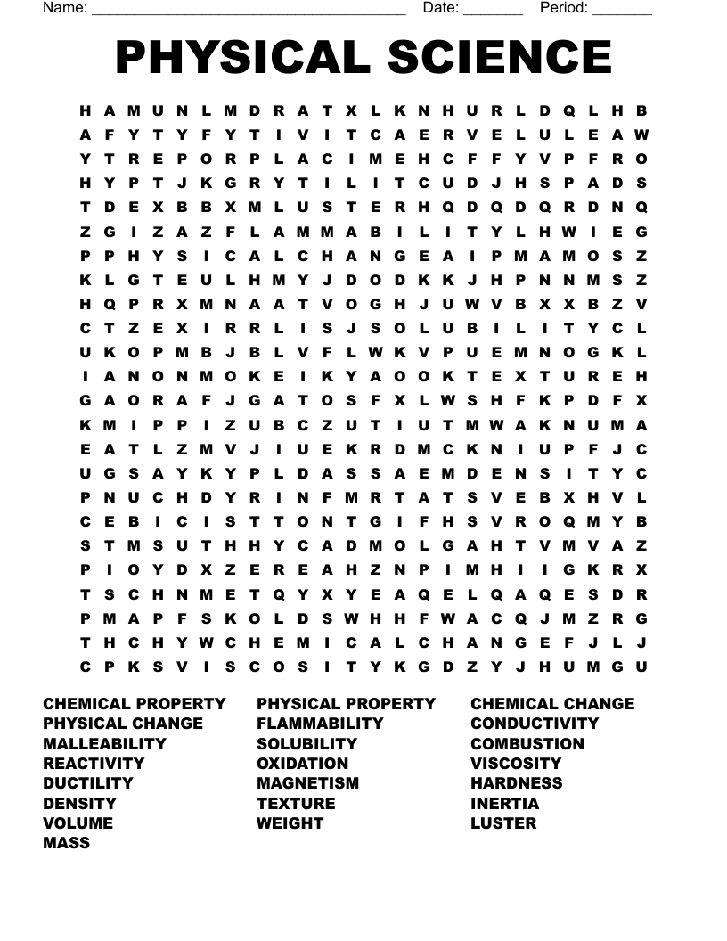 Science Find A Word Printable