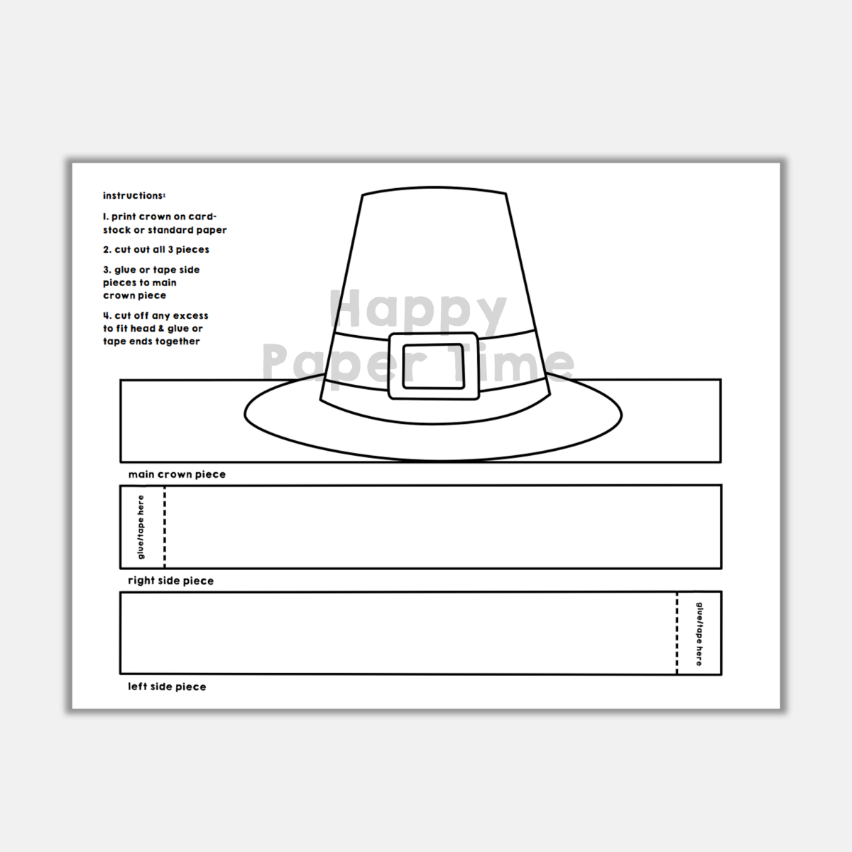 Pilgrim Hat Templates Free Pilgrim Hat Paper Crown Printable 