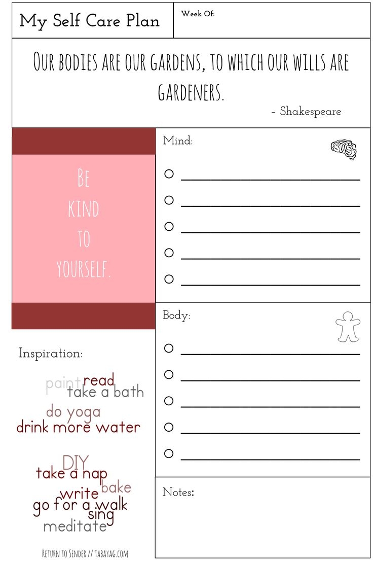 Self Care Worksheets Printable For Women