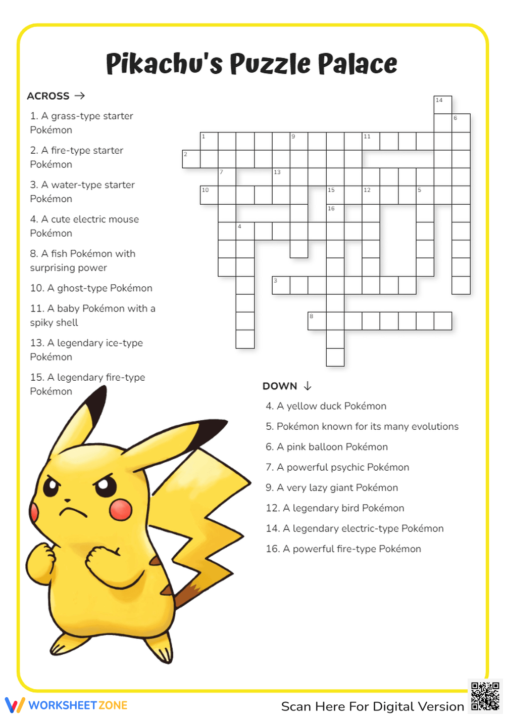 Pokemon Crossword Puzzle Worksheets amp Printable