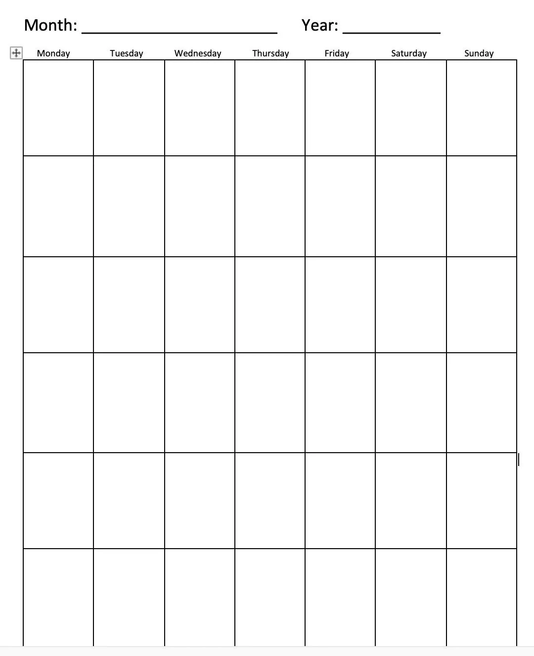 Printable Blank Calendar Portrait