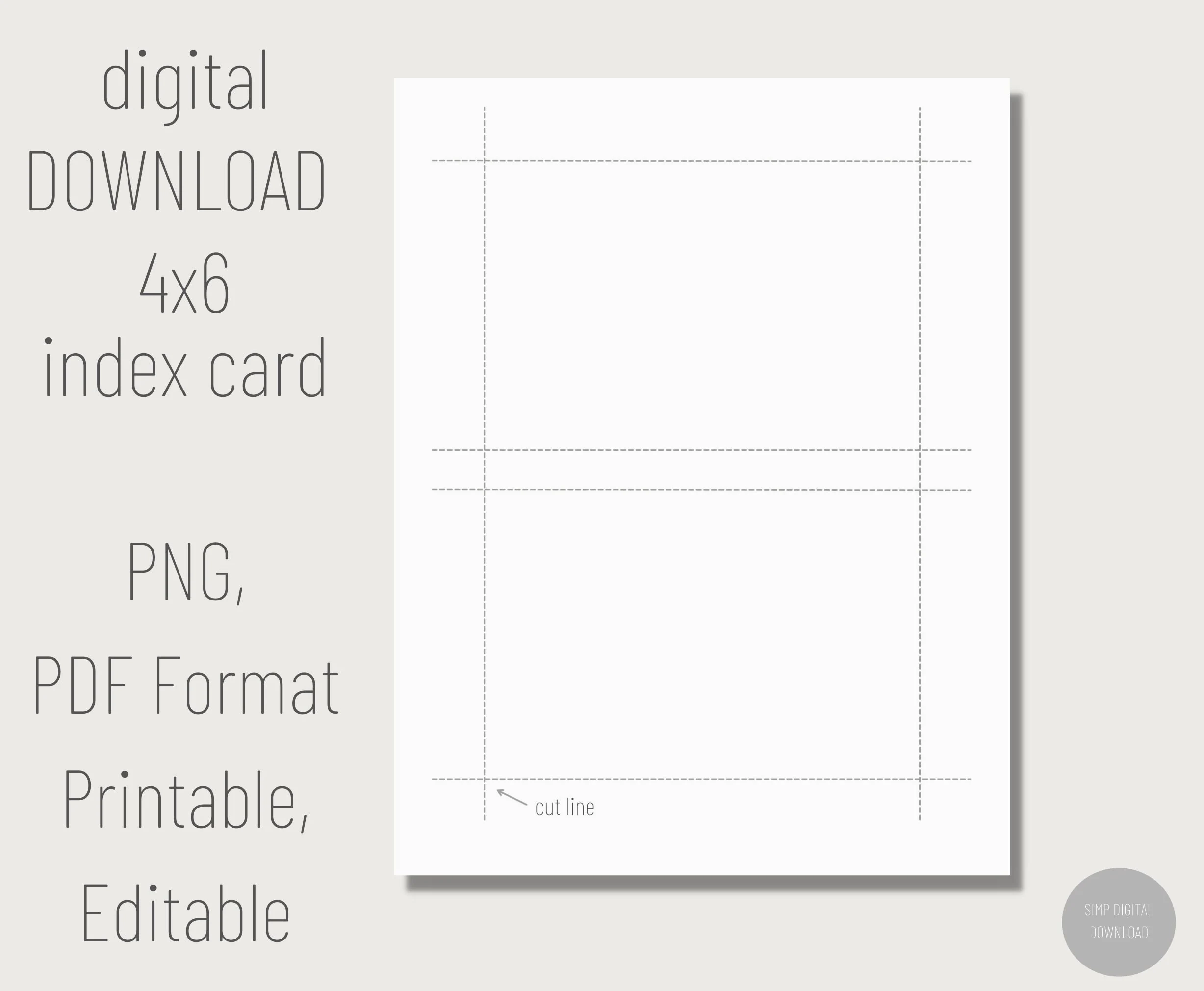 Printable 4x6 Index Card Digital Index Card Printable Note Cards 