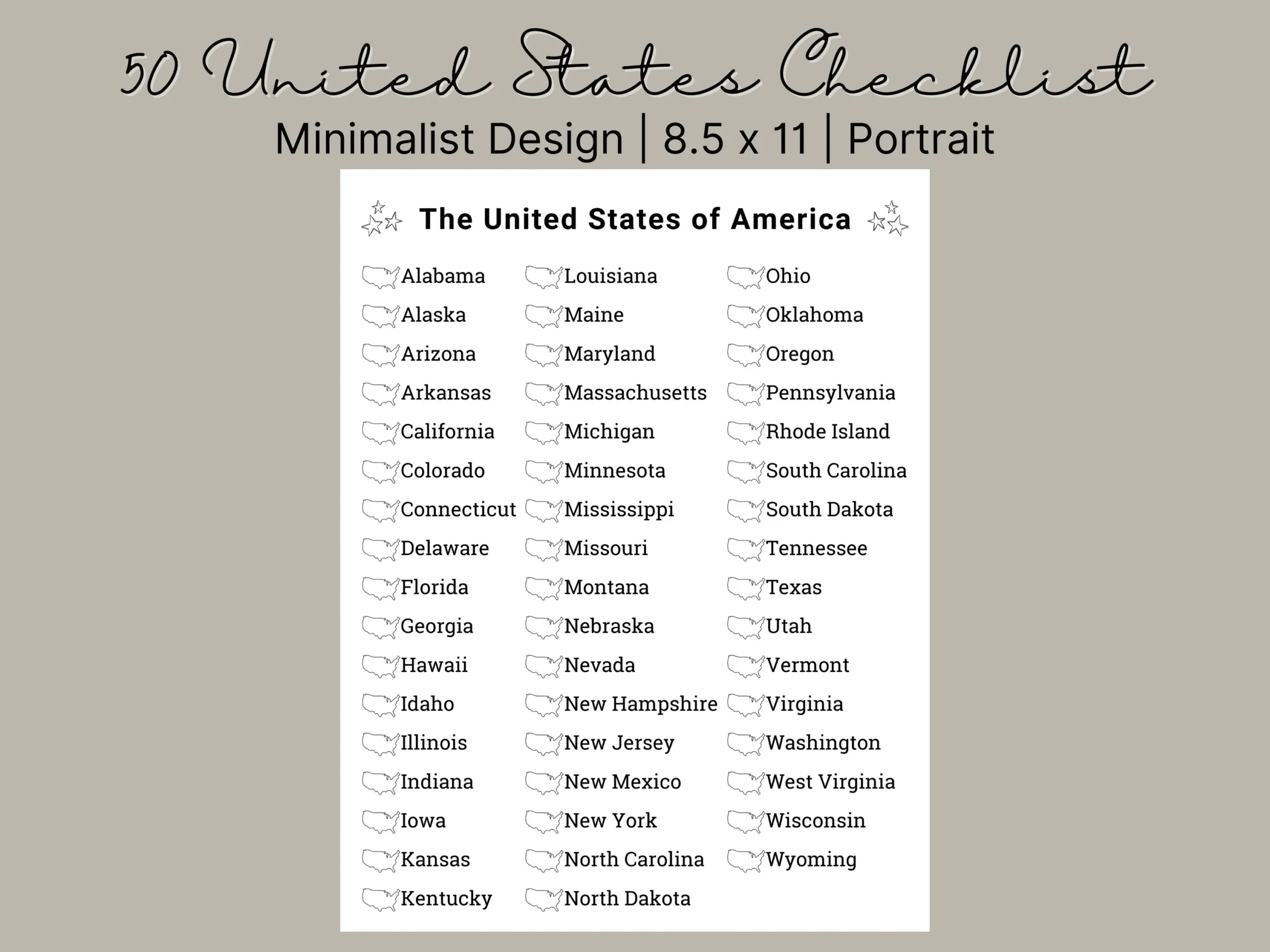 Printable 50 States Checklist Bucket List 50 States Challenge 