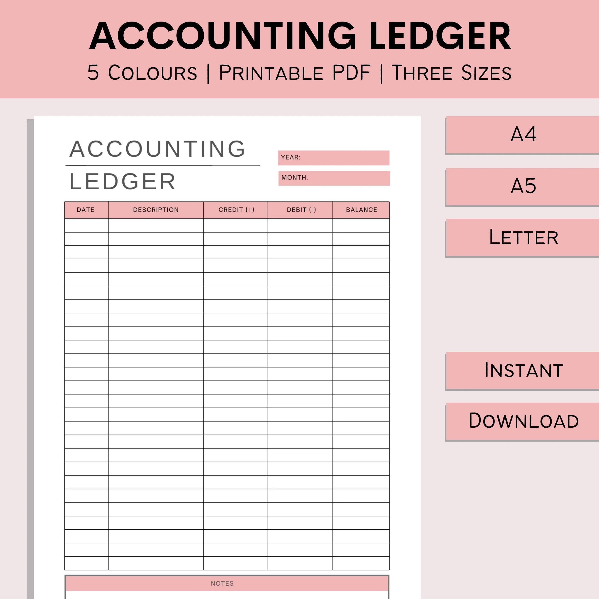 Printable Accounting Ledger Bookkeeping Template Small 