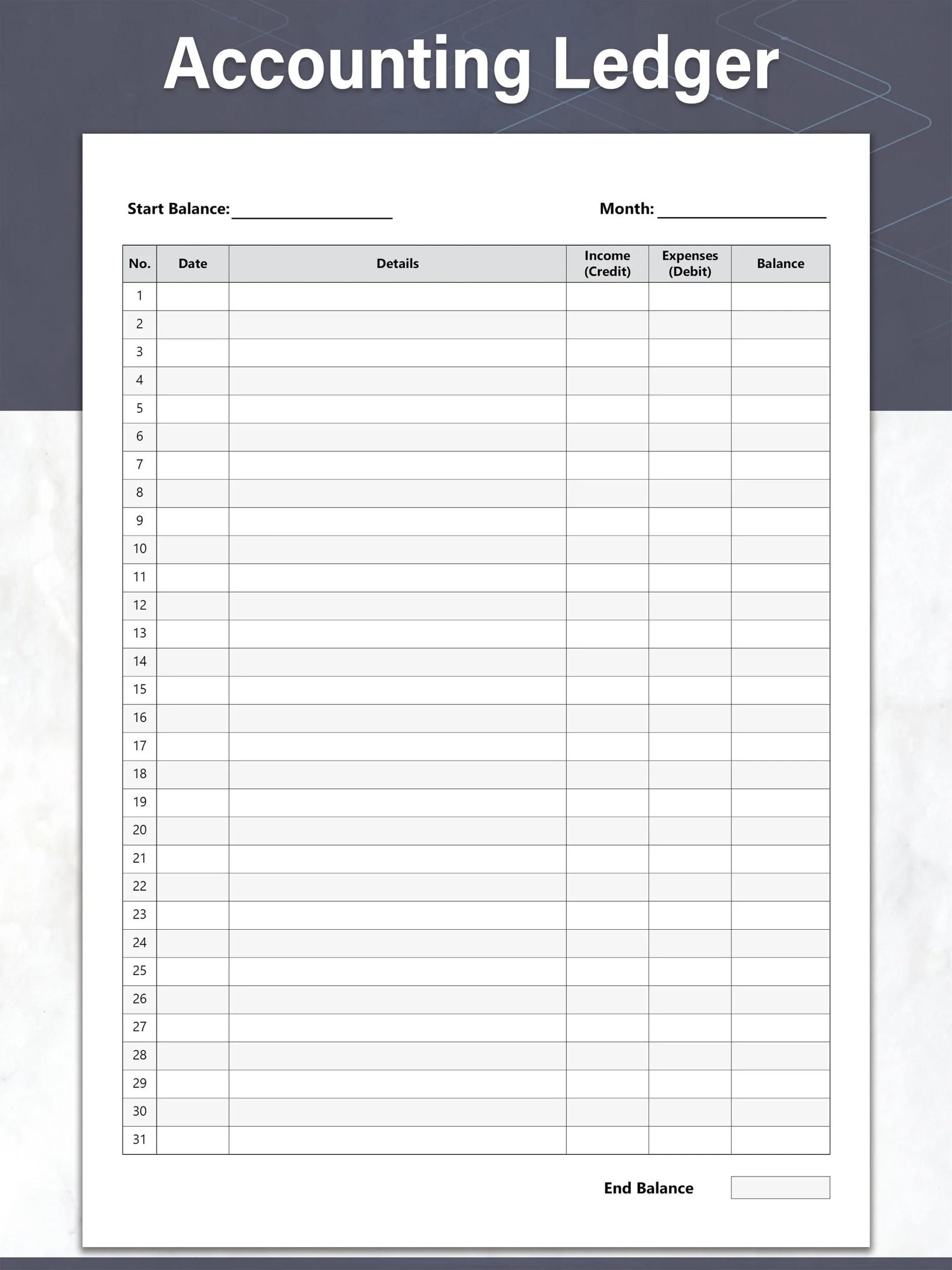 Printable Accounting Ledger General Ledger Sheet Money Tracker 