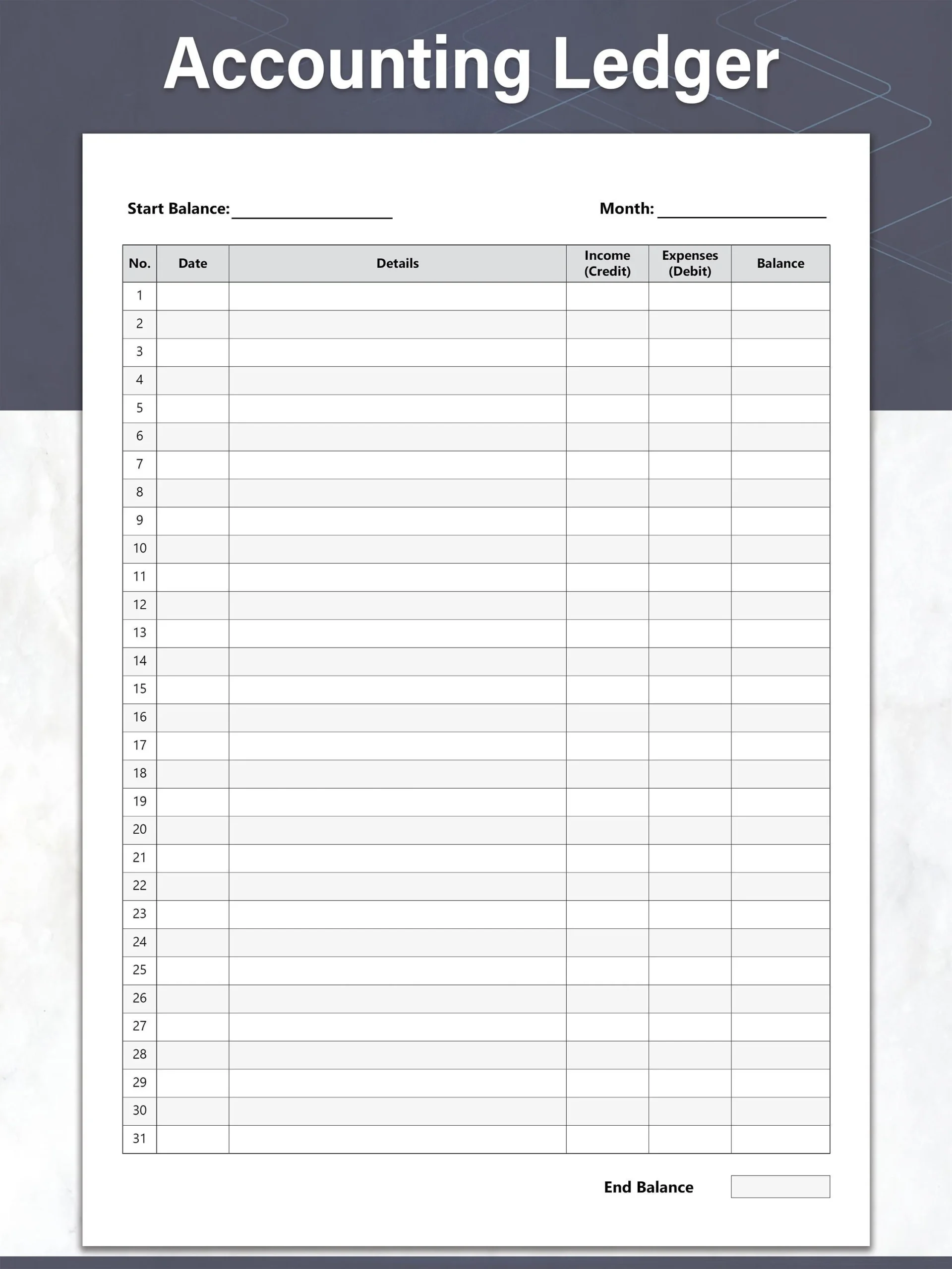 Printable Accounting Ledger General Ledger Sheet Money Tracker 