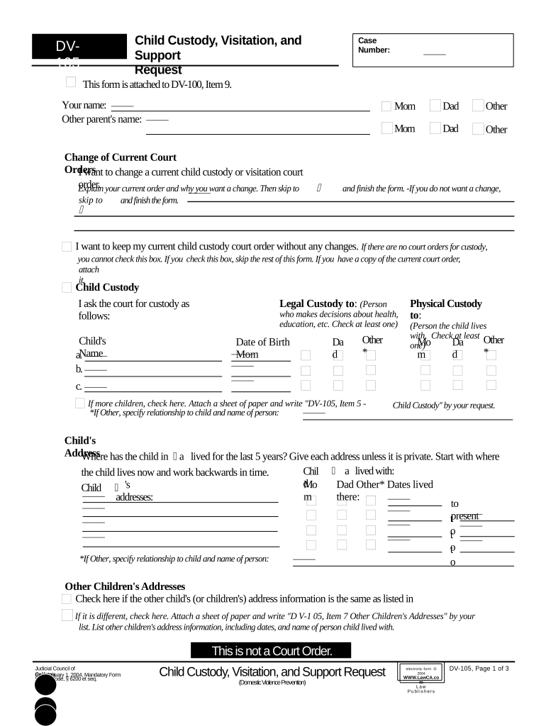Printable Child Custody Forms California Pre built Template 
