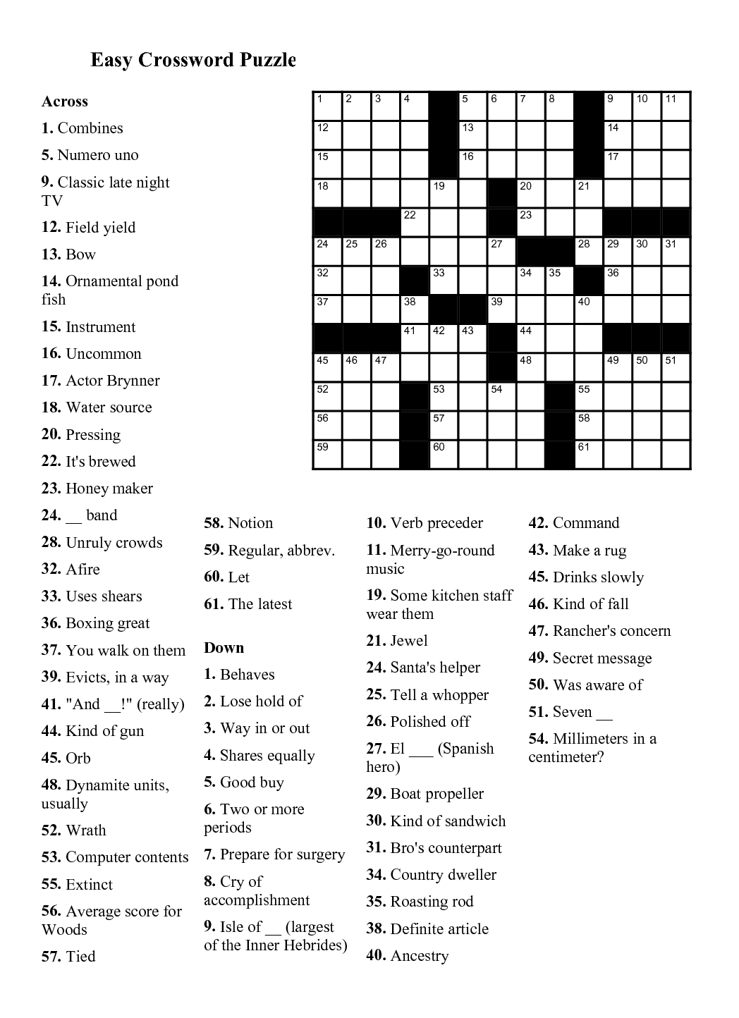 Crossword Puzzles Usa Today Easy Printable