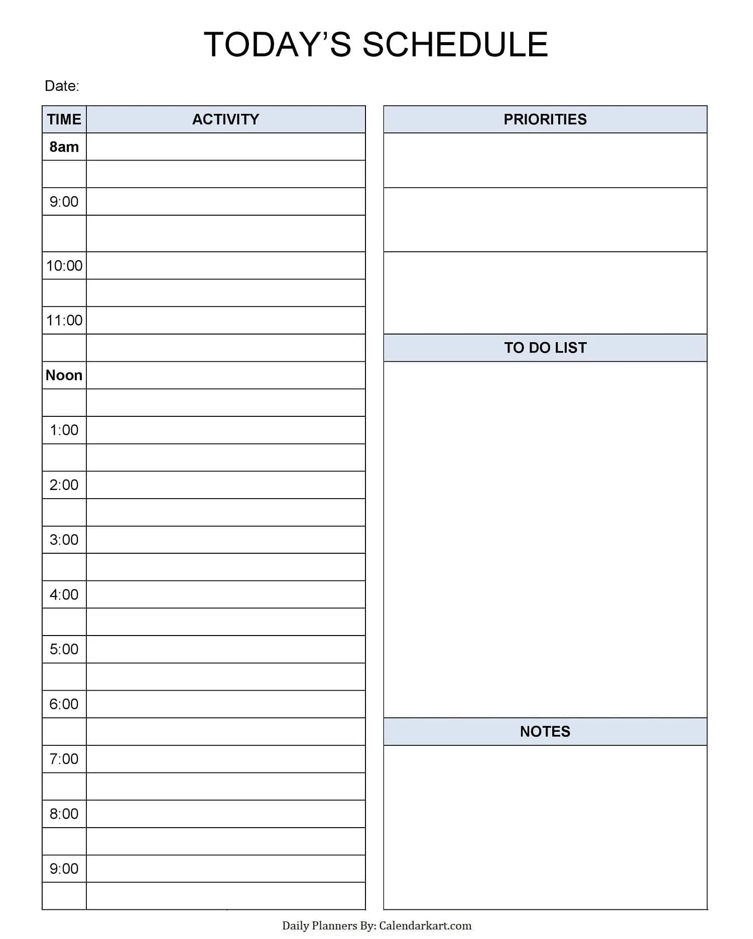 Calendar Daily Blank Printable