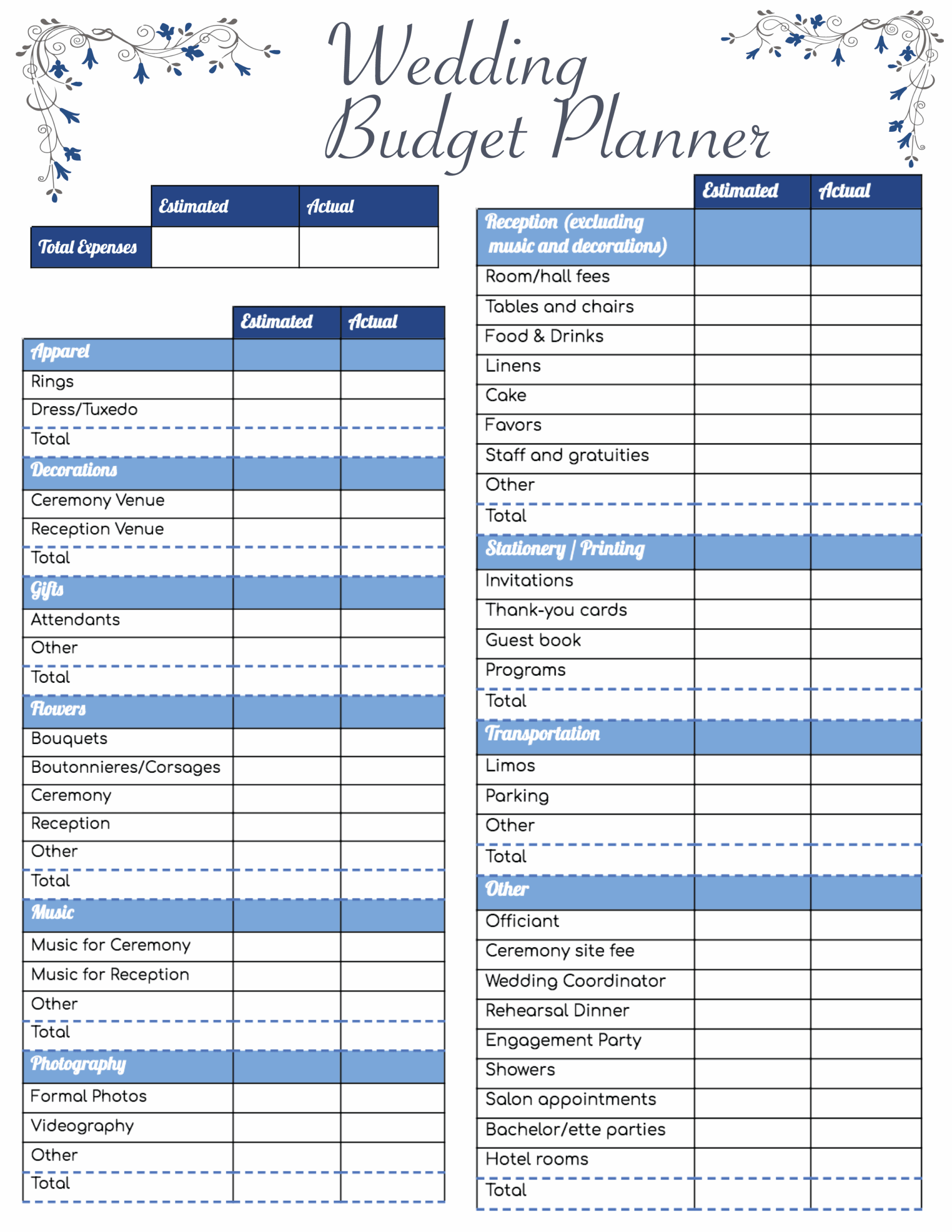 Printable Detailed Wedding Budget Template Printable Templates 