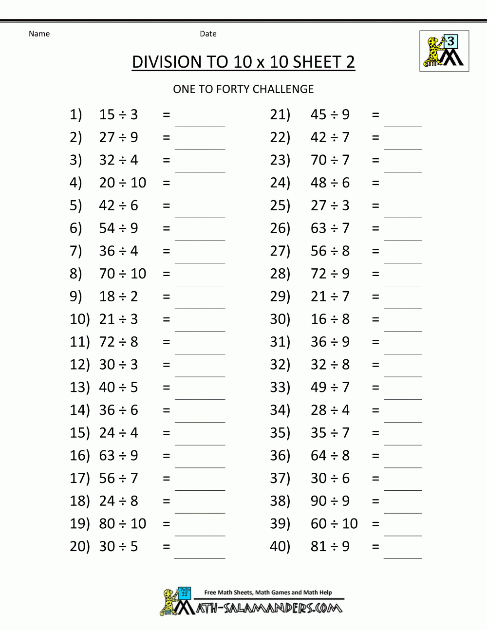 Division Worksheets Printable Pdf