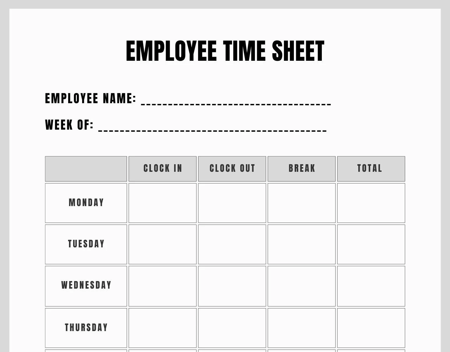 Printable Time Clock Sheets