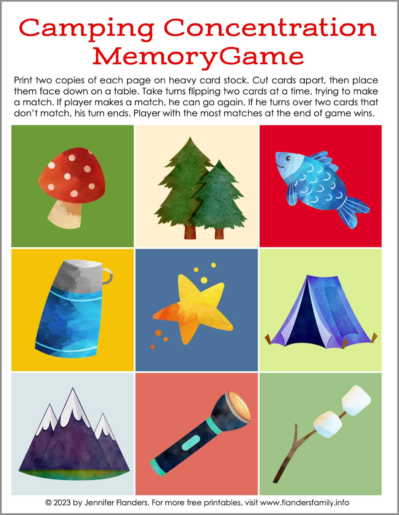 Preschool Camping Game Printables