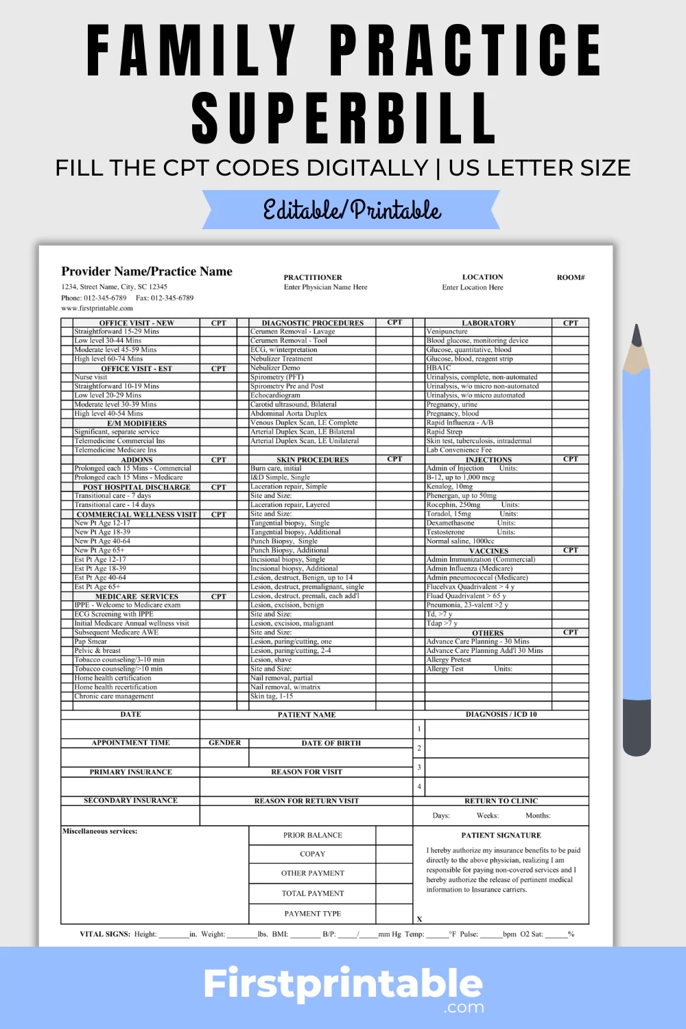 Printable Family Practice Medicine Superbill Template