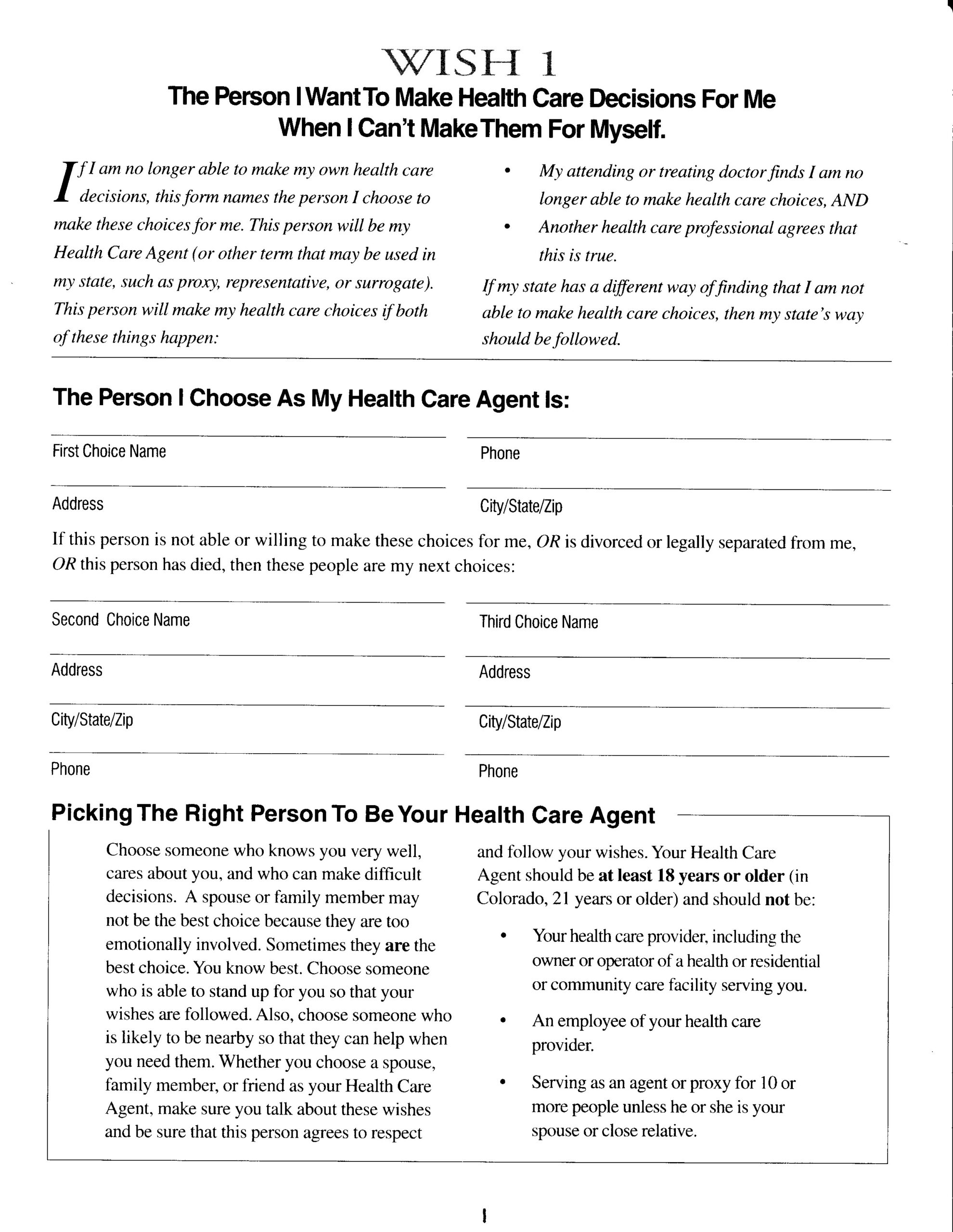 Free Printable Five Wishes Form