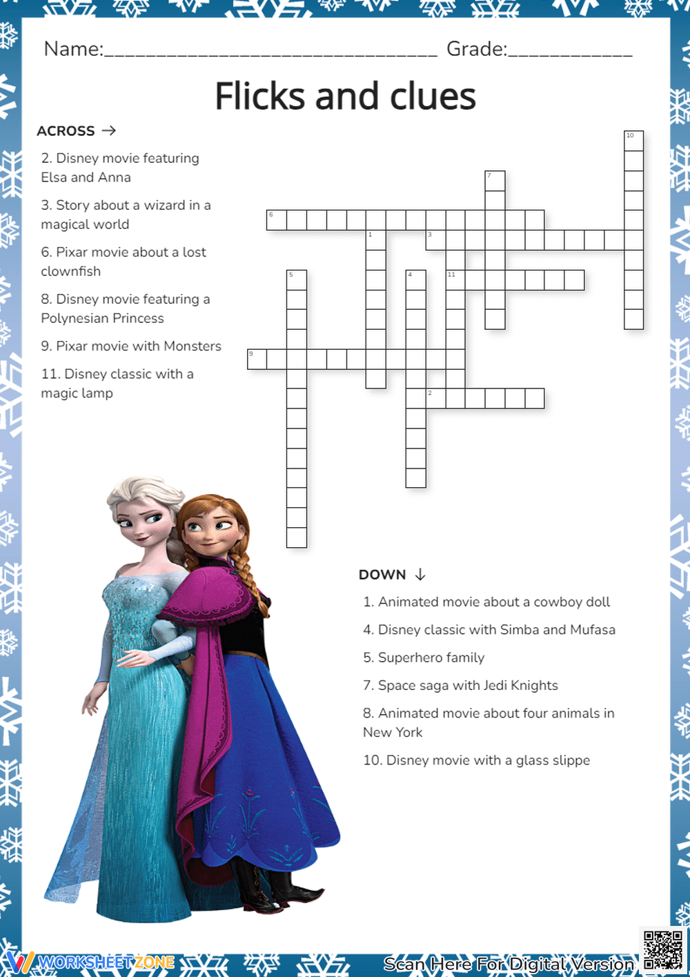 Printable Grade 3 Disney Crossword Puzzles Worksheets