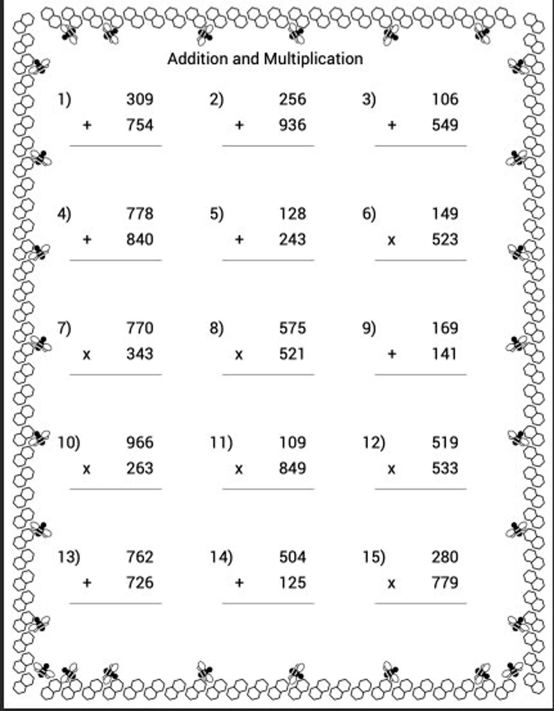Printable Math Worksheets Addition Homeschool Instant 