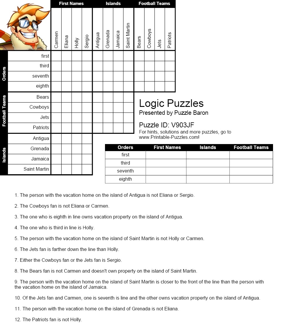 Printable Matrix Logic Puzzles Printable Bingo Cards