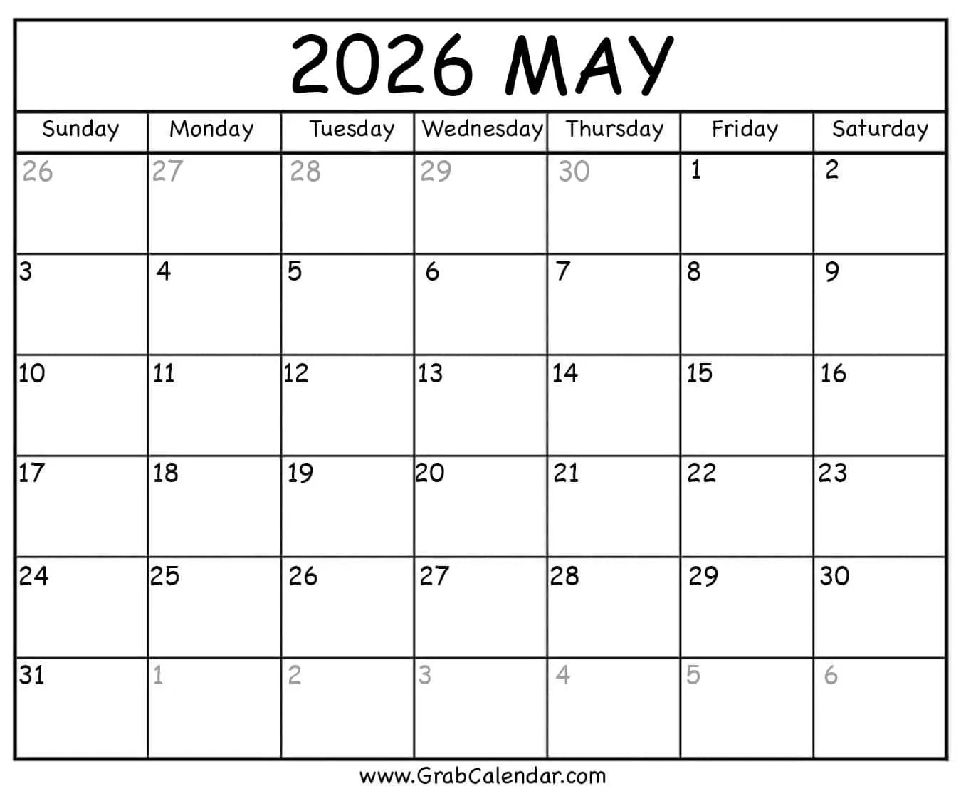 May 2026 Calendar Uk
