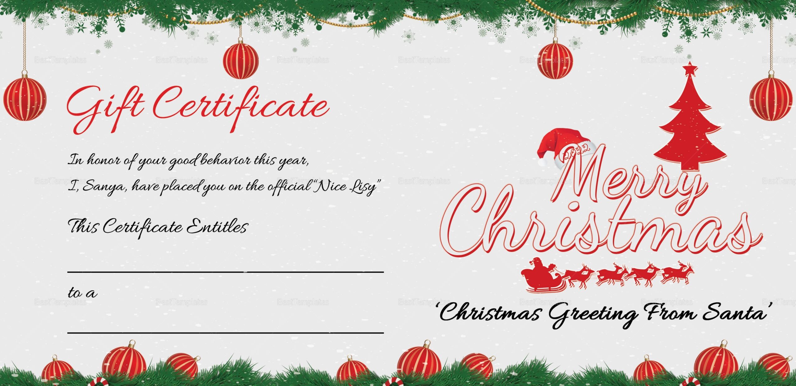 Christmas Gift Certificate Free Printable Templates