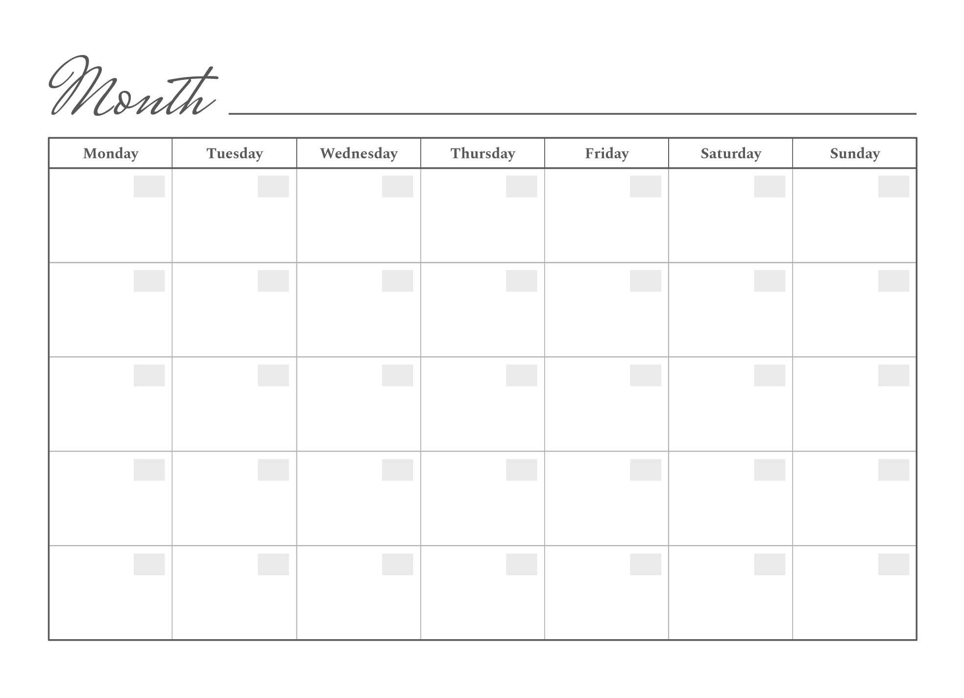 Printable Monthly Calendar Template