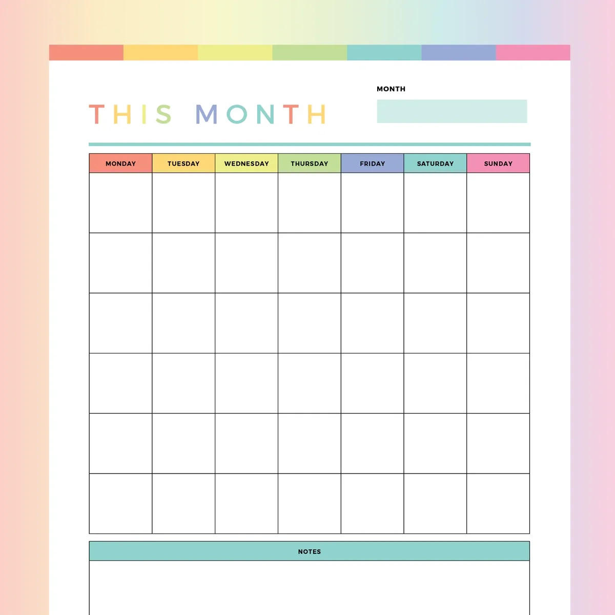 Blank Printable Calendar Kids