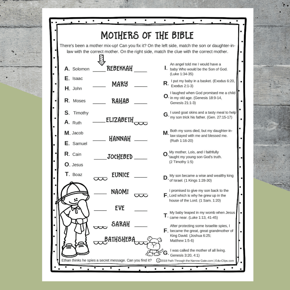 Printable Mothers Of The Bible Worksheet Kids Bible Teacher 