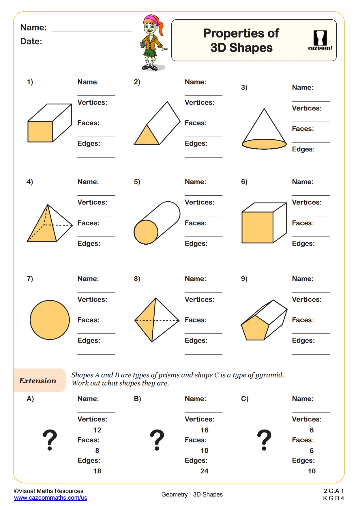 Free Printable 3d Shapes Worksheets