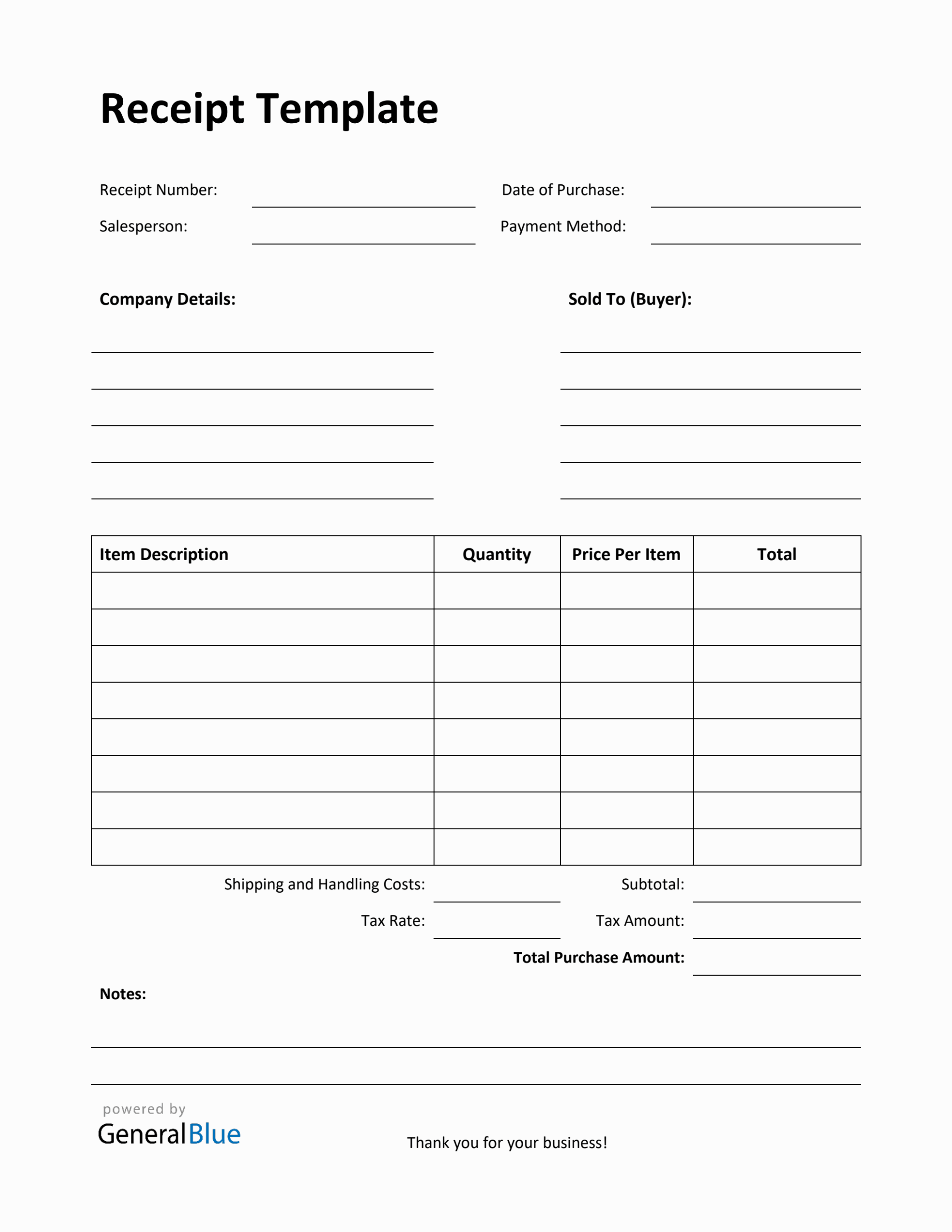 Printable Receipts Templates