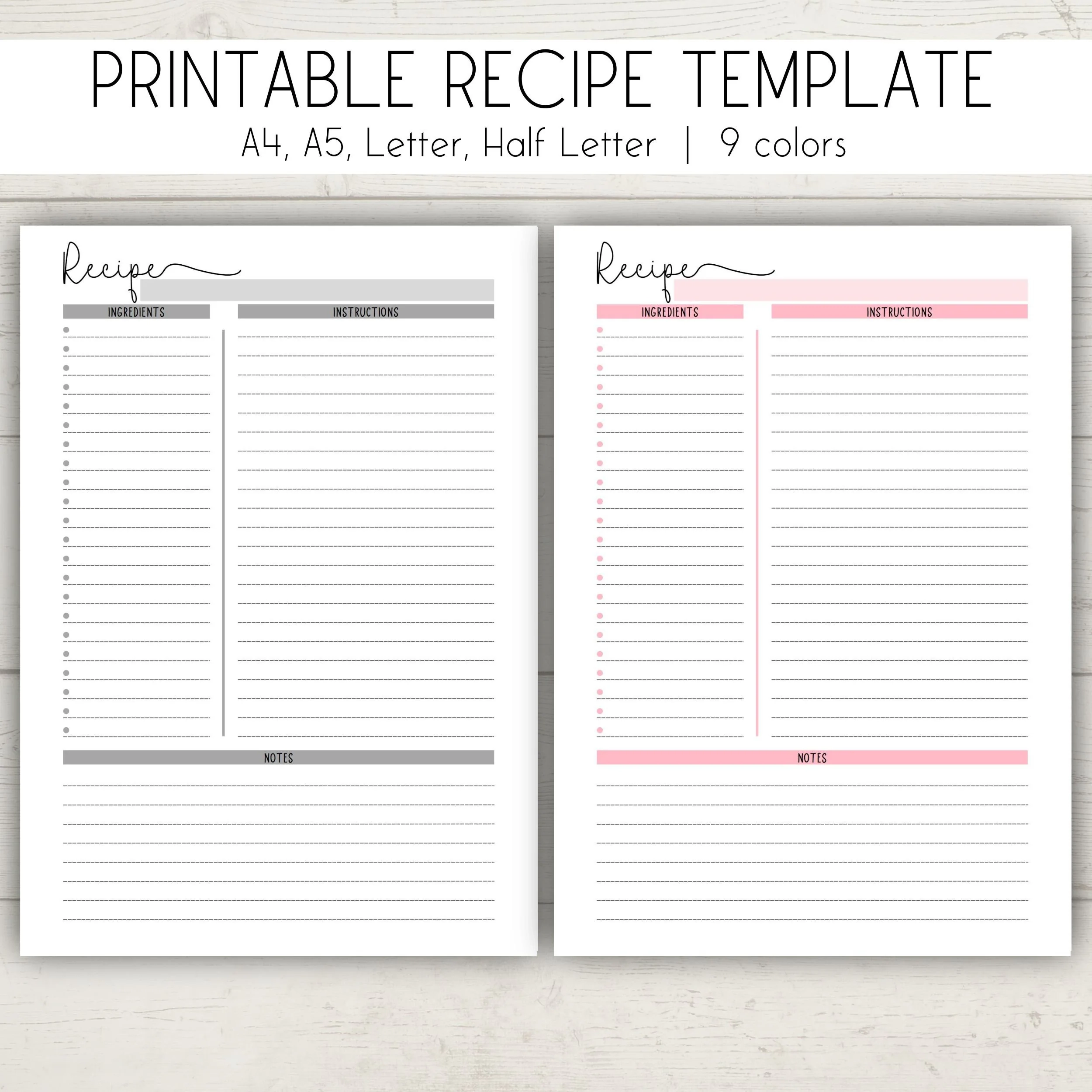 Printable Recipe Template Blank Cookbook Pages PDF Etsy Australia