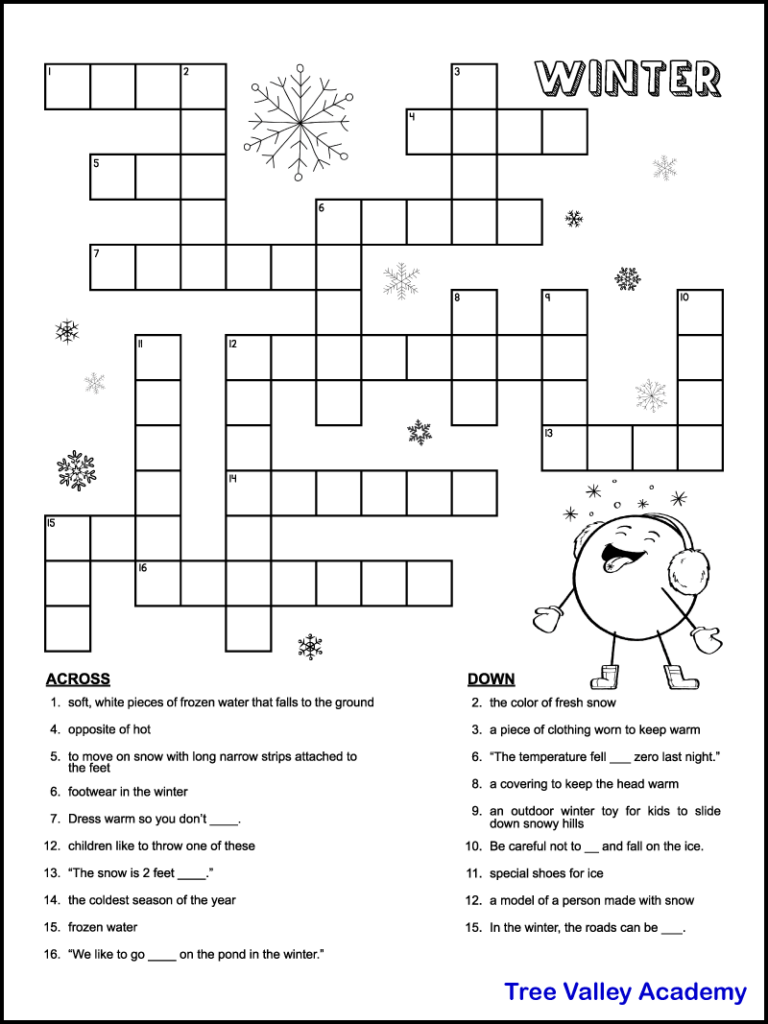Printable Crossword Puzzles For Fifth Graders