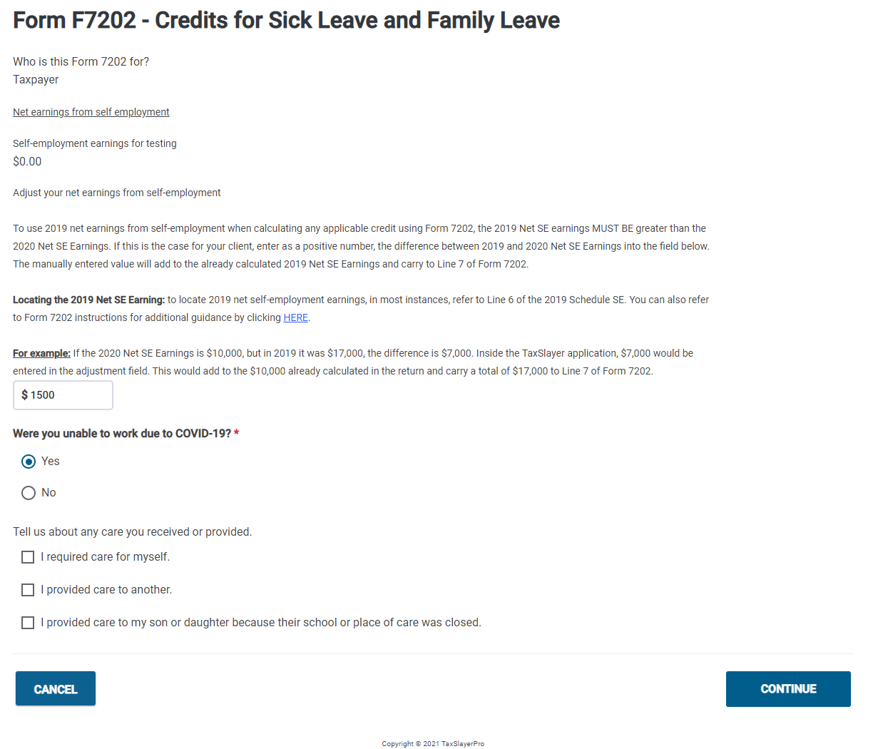 ProWeb Form 7202 Credits For Sick Leave And Family Leave For 