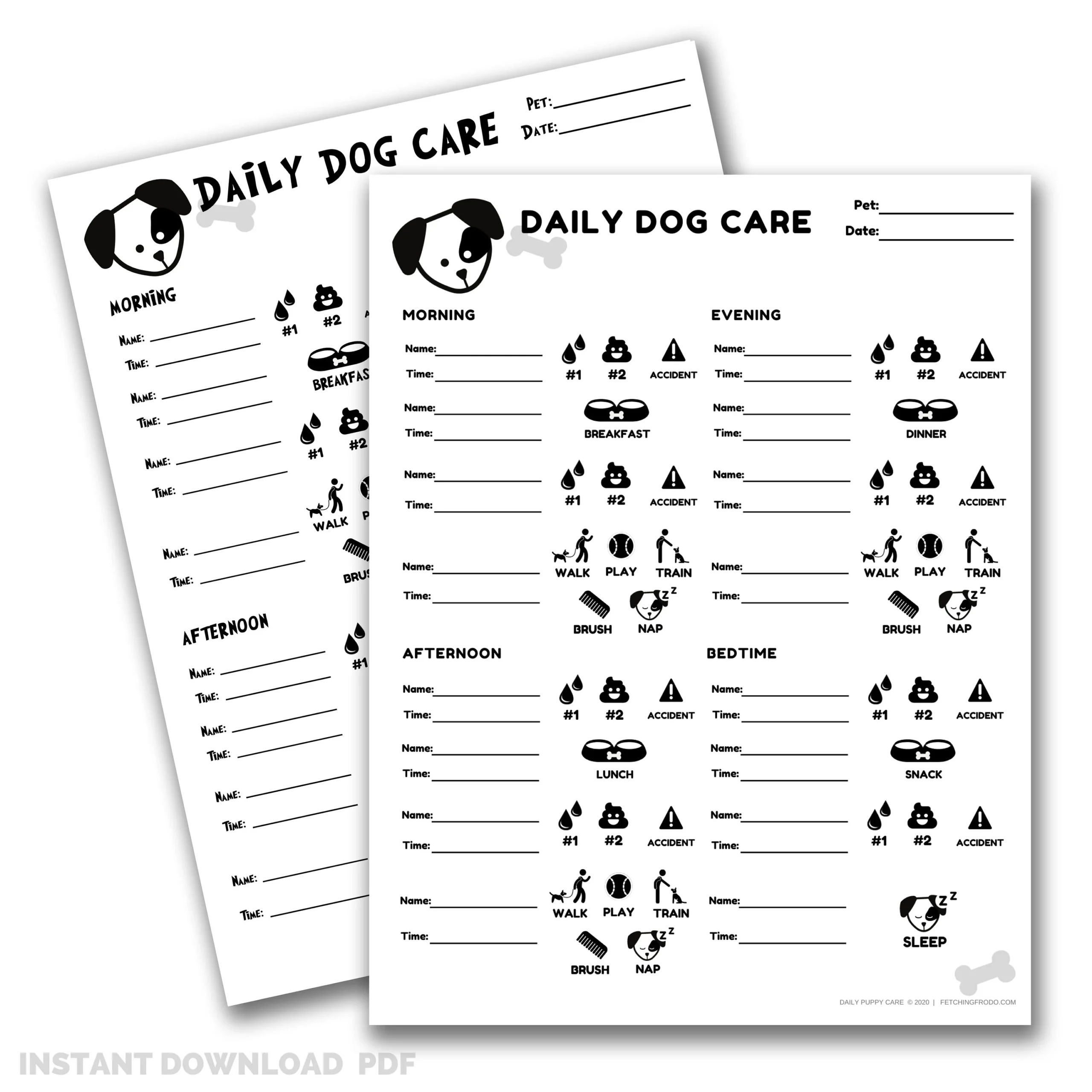 Puppy Care Chart Dog Chore Tracker For Kids instant PDF Download 