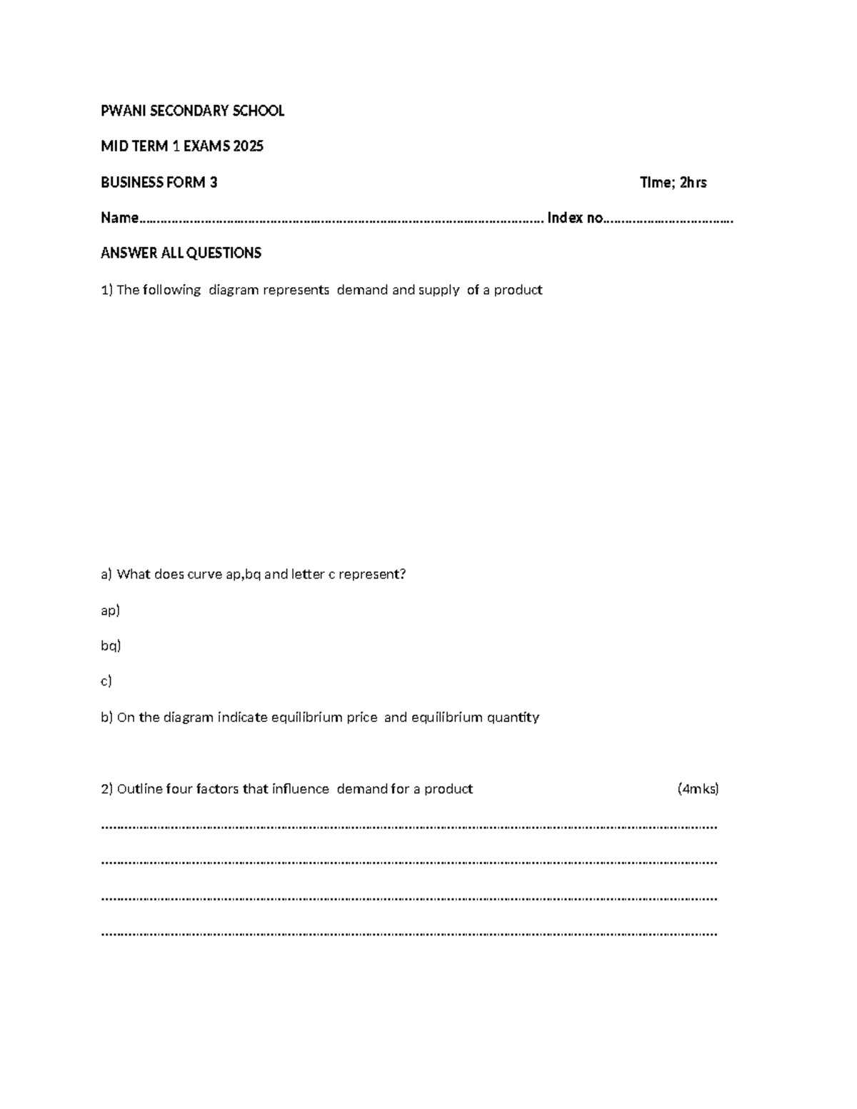 pwani school business form 3 mid term 1 exam 2025 2hrs index