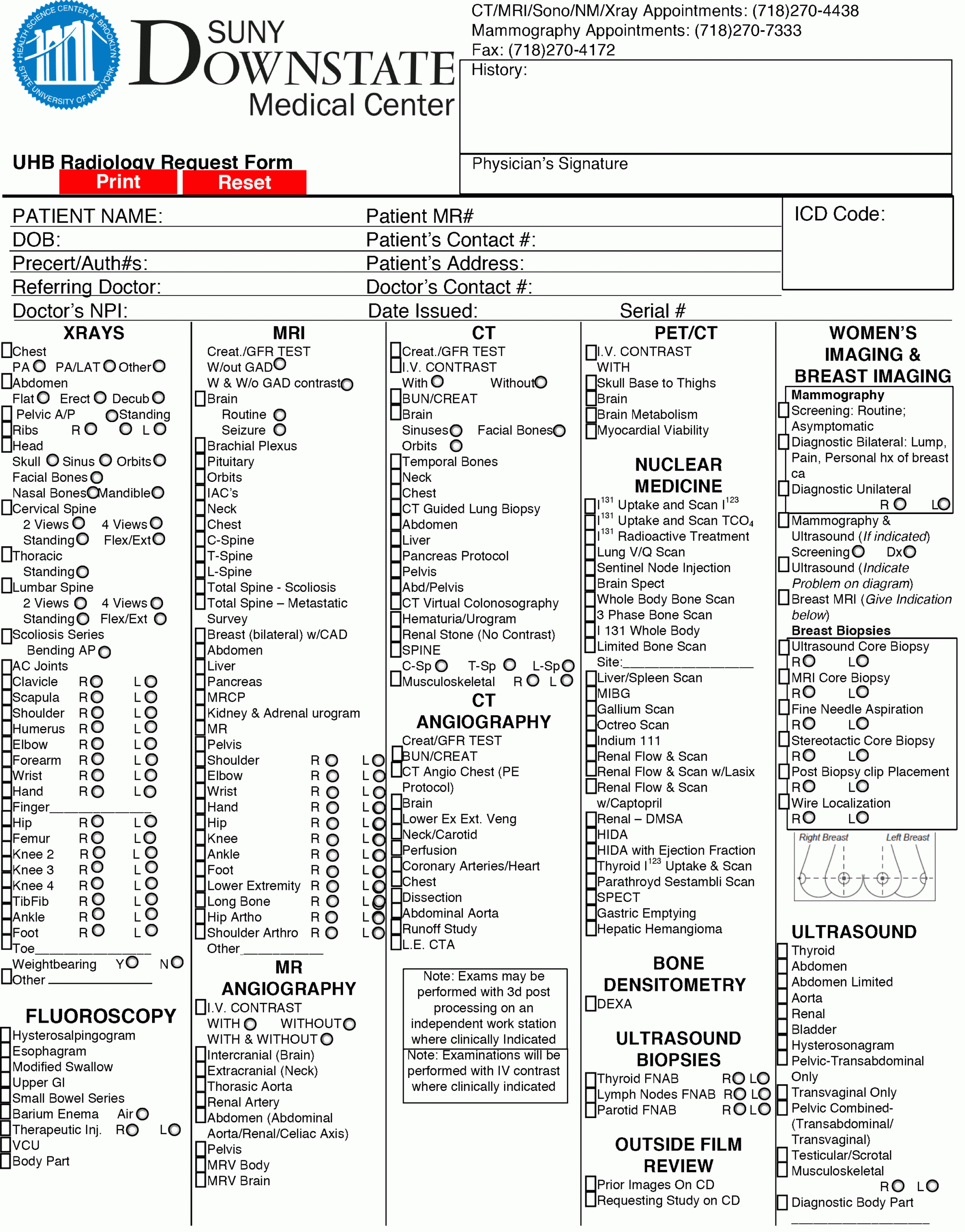 X Ray Request Forms