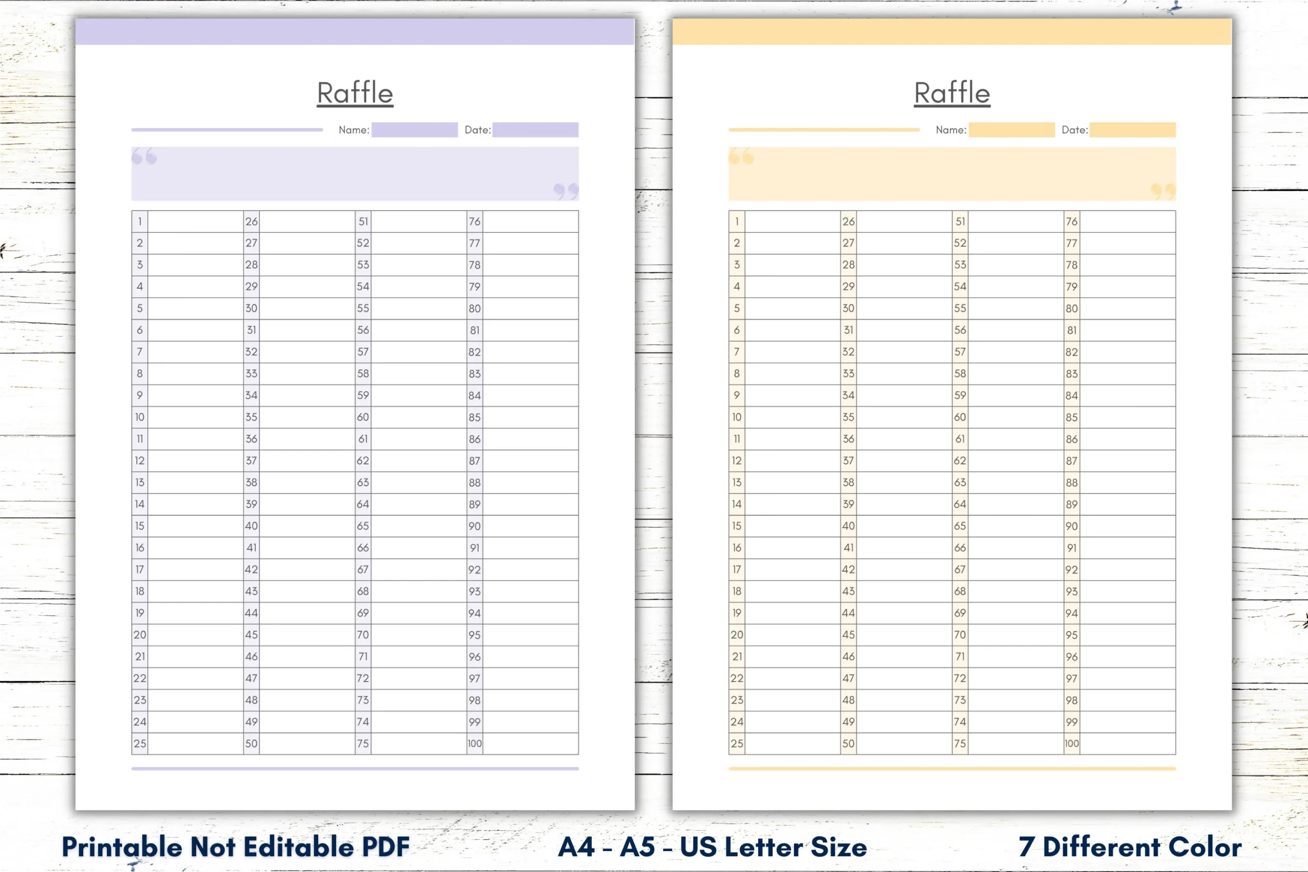 Raffle List Printable Template Blank List Numbered Raffle 