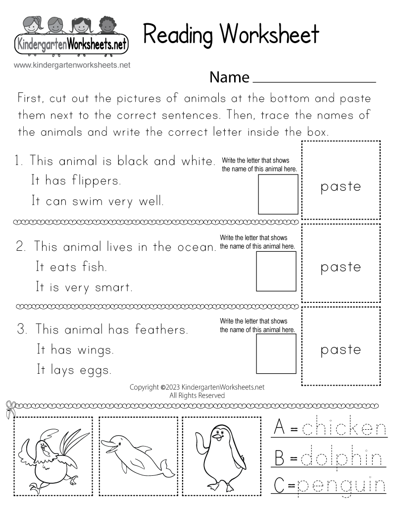 Free Kindergarten Printable Worksheets Reading