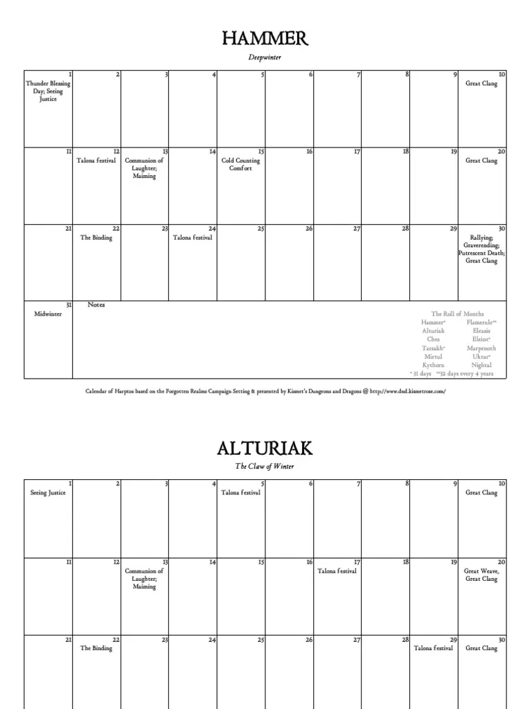Printable Blank Dnd Calendar